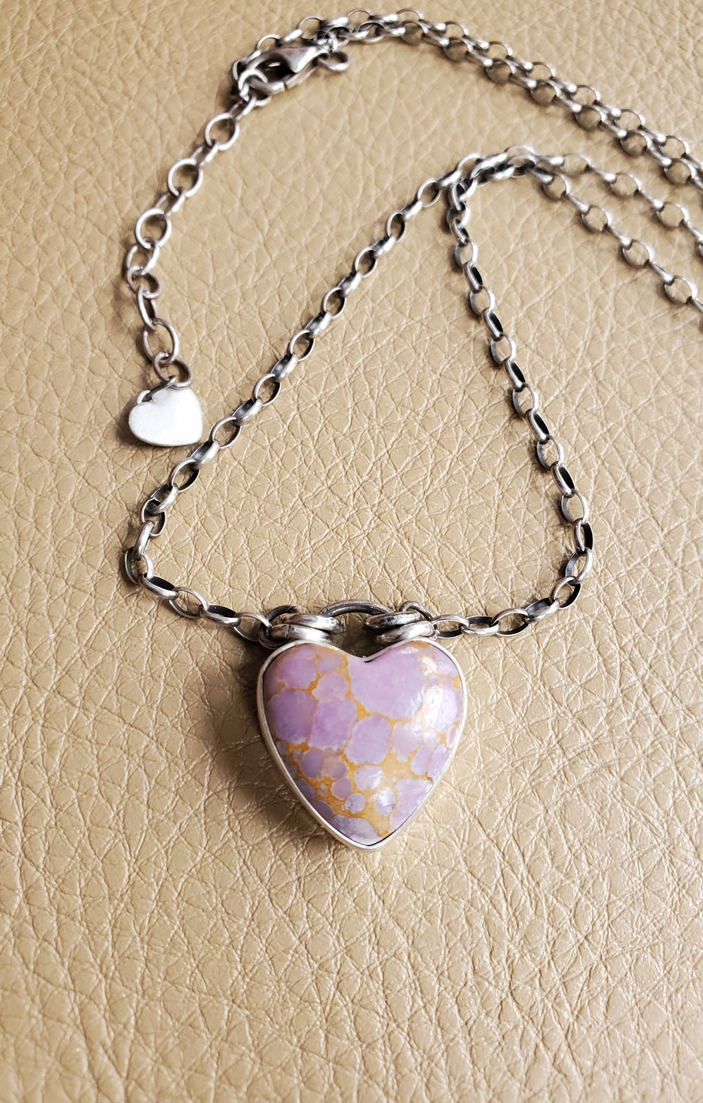 Phosphosiderite Heart Pendant in Solid Sterling Silver on Beautiful Thick Sterling Chain