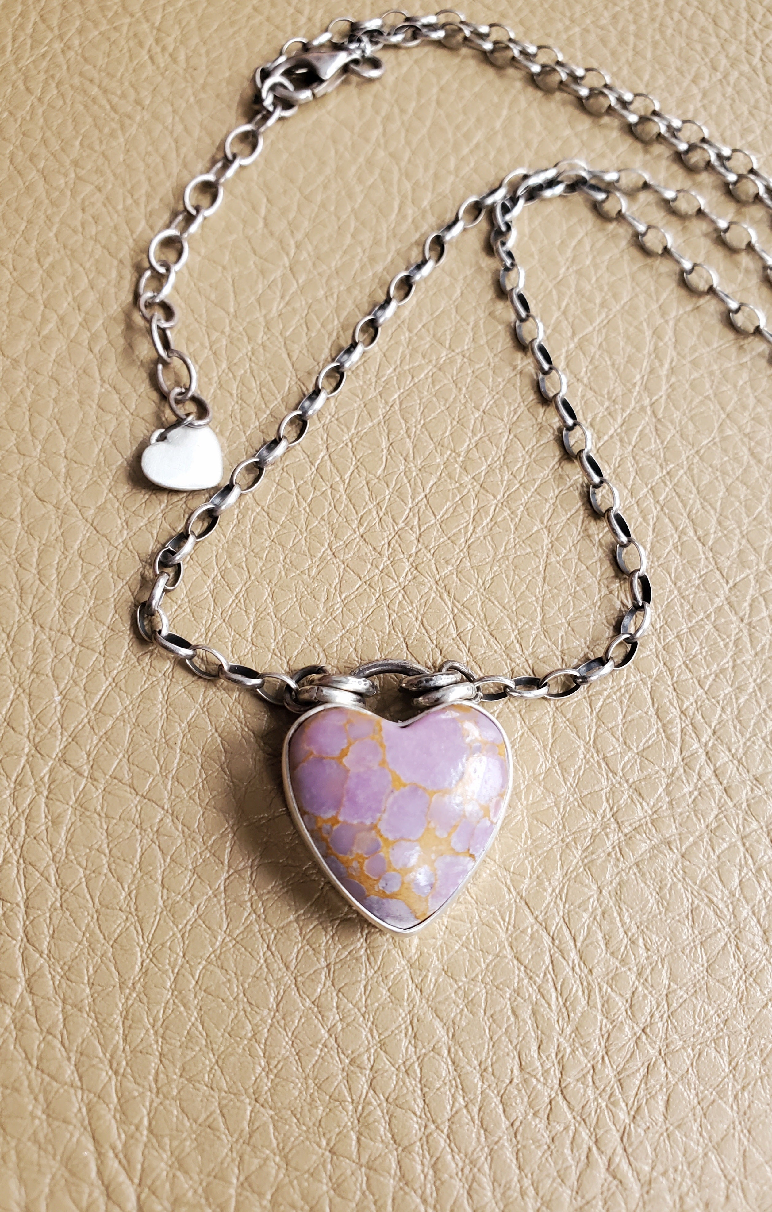 Phosphosiderite Heart Pendant in Solid Sterling Silver on Beautiful Thick Sterling Chain