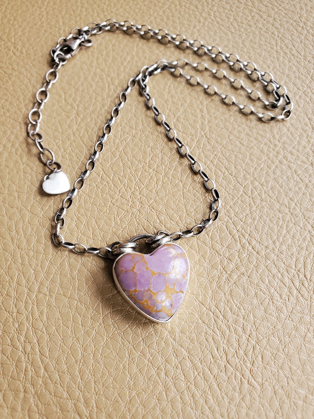 Phosphosiderite Heart Pendant in Solid Sterling Silver on Beautiful Thick Sterling Chain