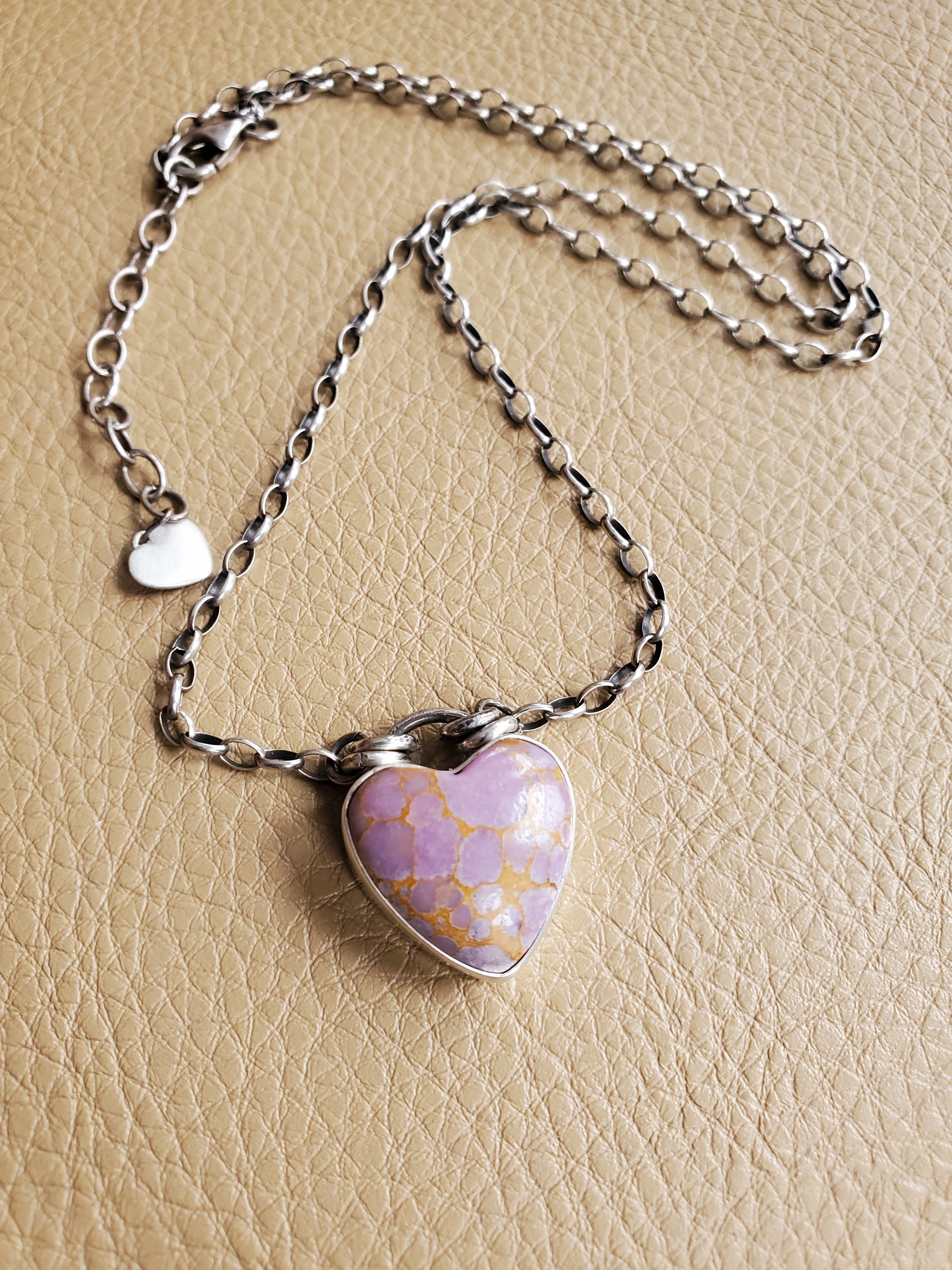 Phosphosiderite Heart Pendant in Solid Sterling Silver on Beautiful Thick Sterling Chain