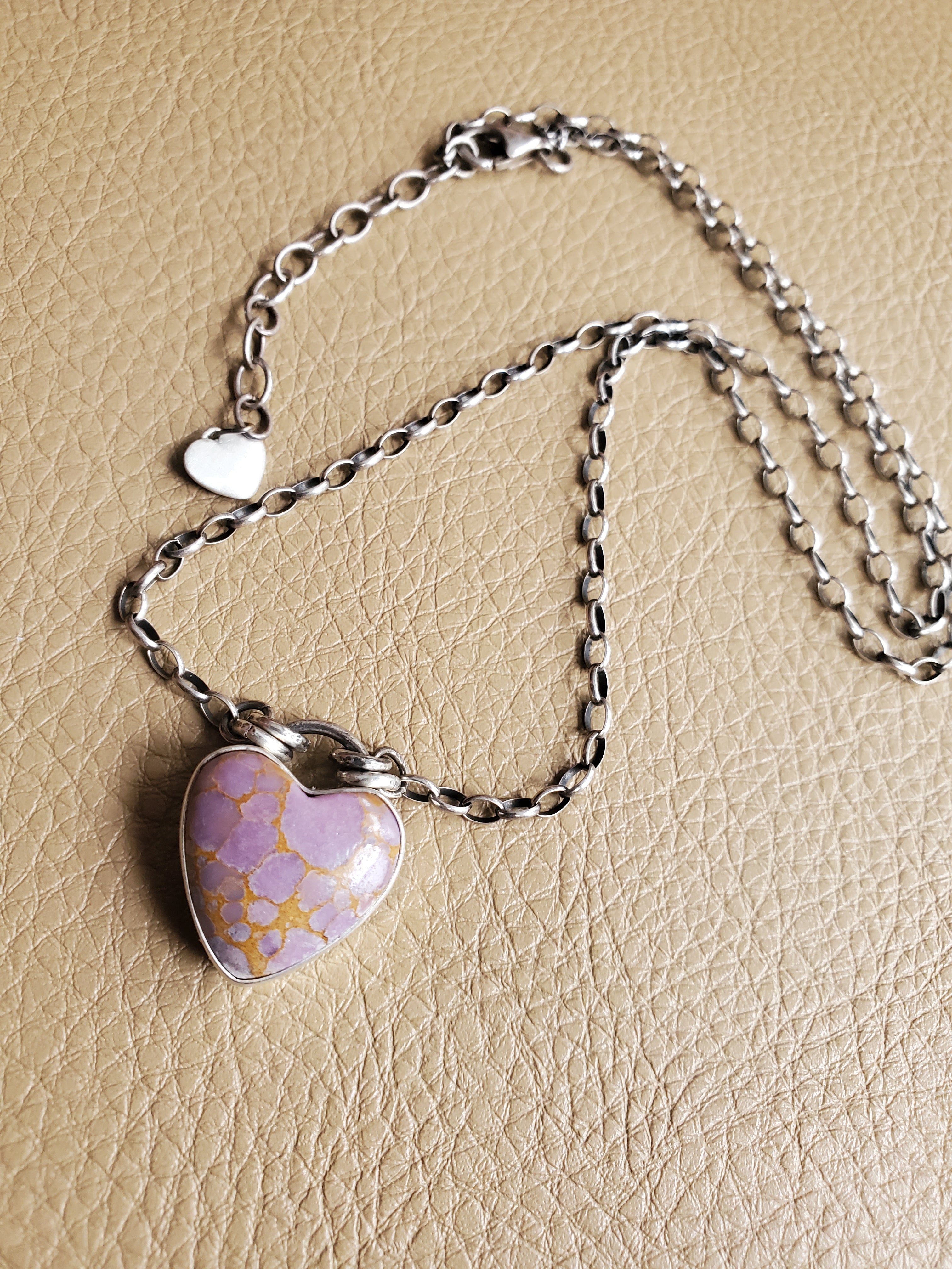 Phosphosiderite Heart Pendant in Solid Sterling Silver on Beautiful Thick Sterling Chain