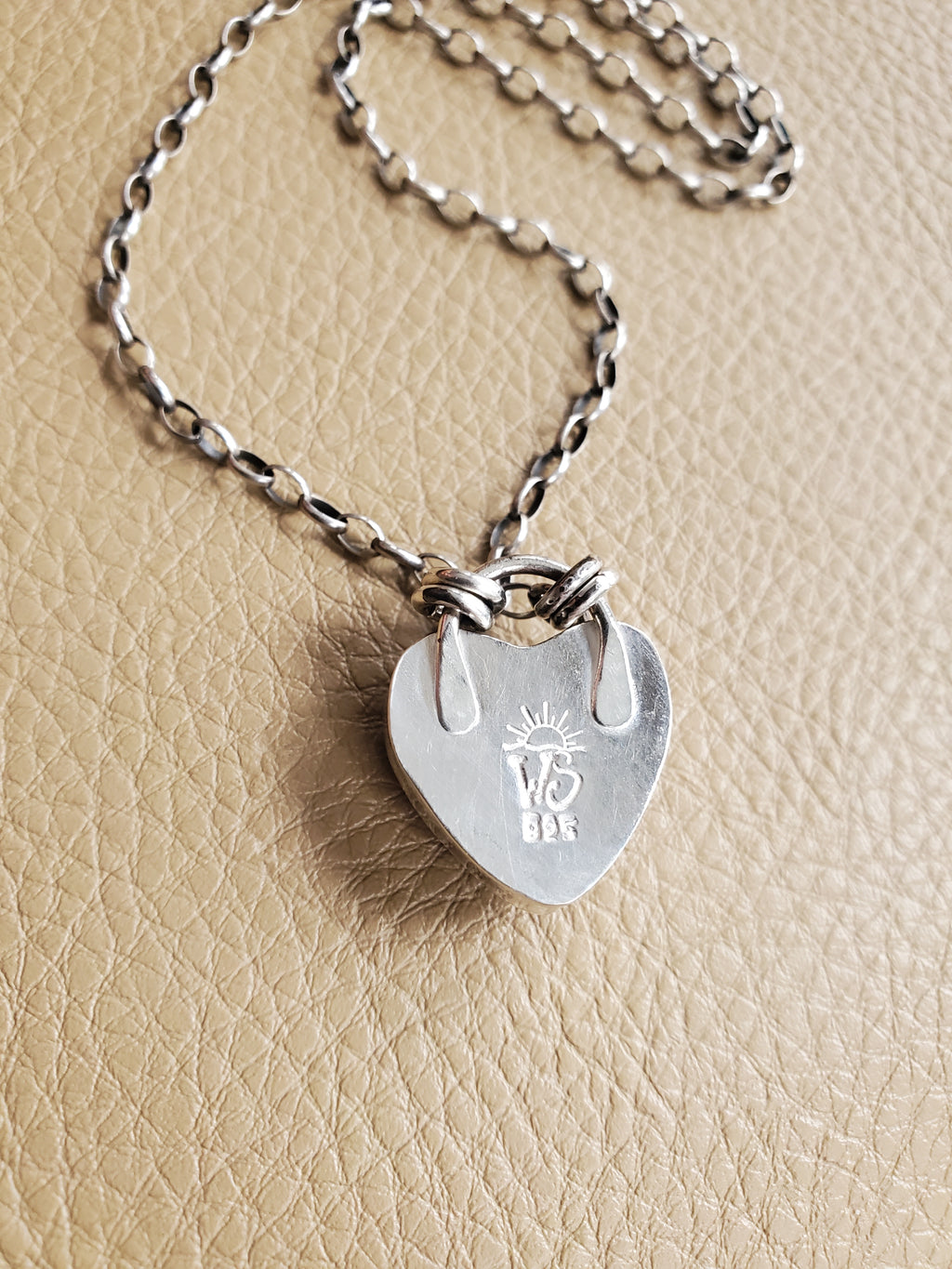Phosphosiderite Heart Pendant in Solid Sterling Silver on Beautiful Thick Sterling Chain