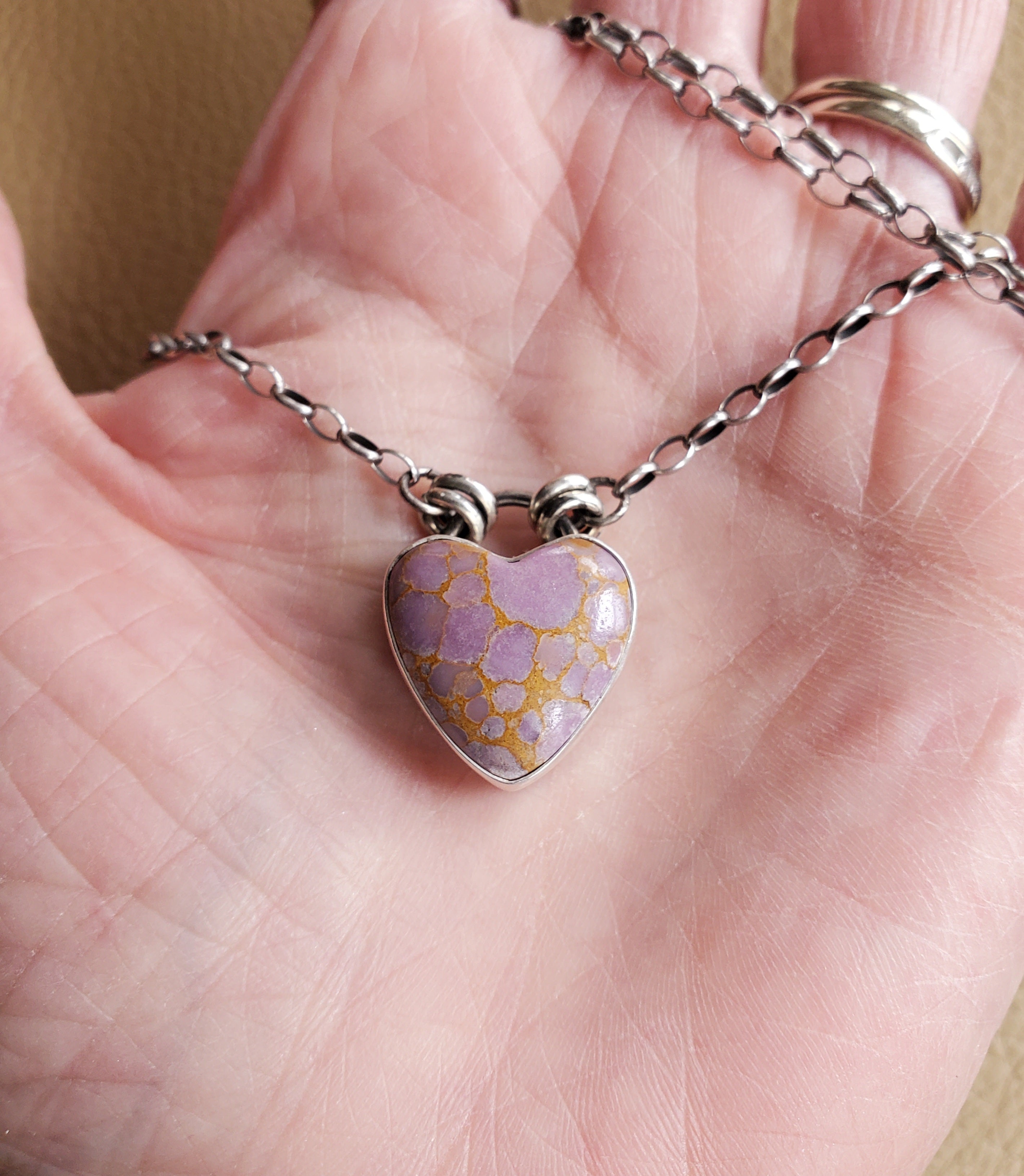 Phosphosiderite Heart Pendant in Solid Sterling Silver on Beautiful Thick Sterling Chain