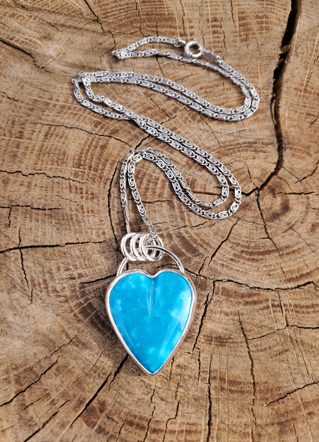 High Grade Turquoise Heart Pendant Necklace in Solid Sterling Silver!