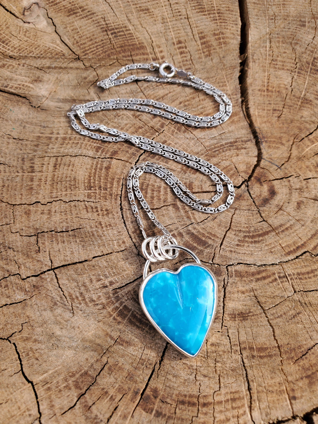 High Grade Turquoise Heart Pendant Necklace in Solid Sterling Silver!