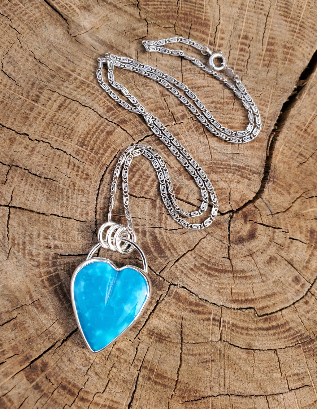 High Grade Turquoise Heart Pendant Necklace in Solid Sterling Silver!