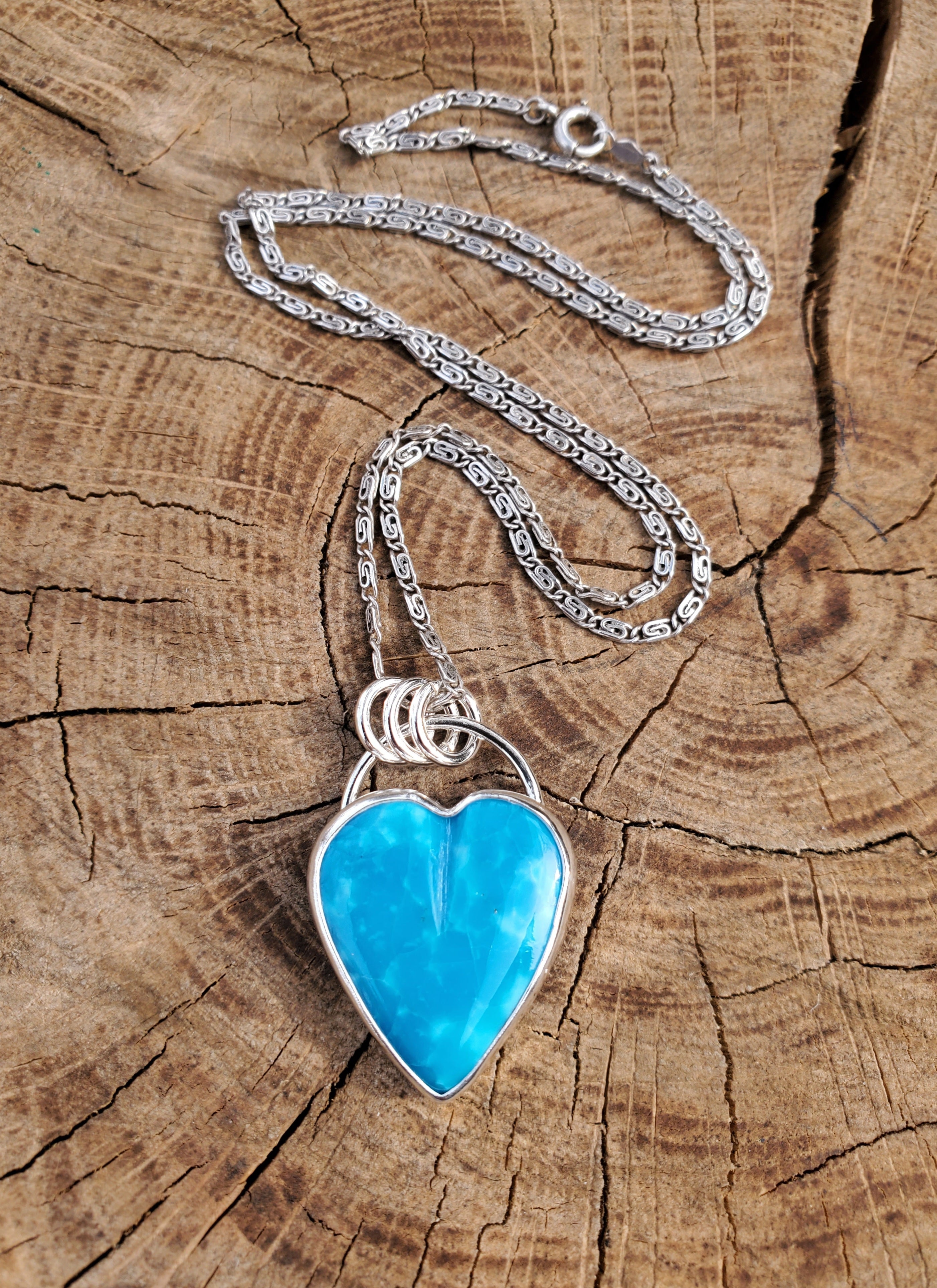 High Grade Turquoise Heart Pendant Necklace in Solid Sterling Silver!