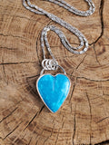 High Grade Turquoise Heart Pendant Necklace in Solid Sterling Silver!