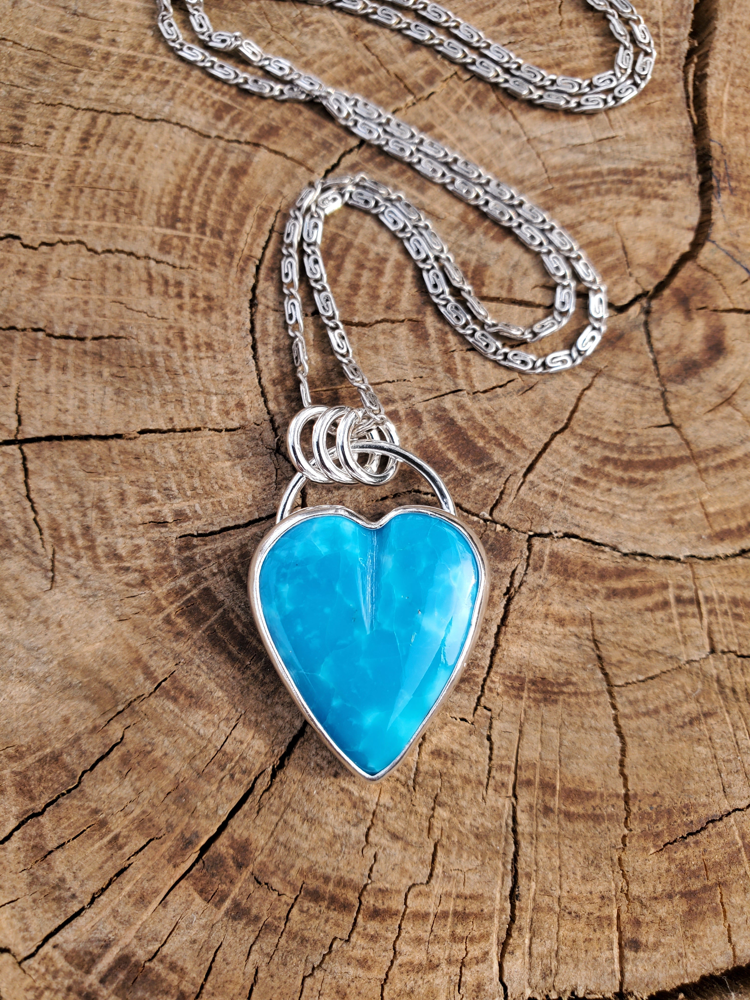 High Grade Turquoise Heart Pendant Necklace in Solid Sterling Silver!