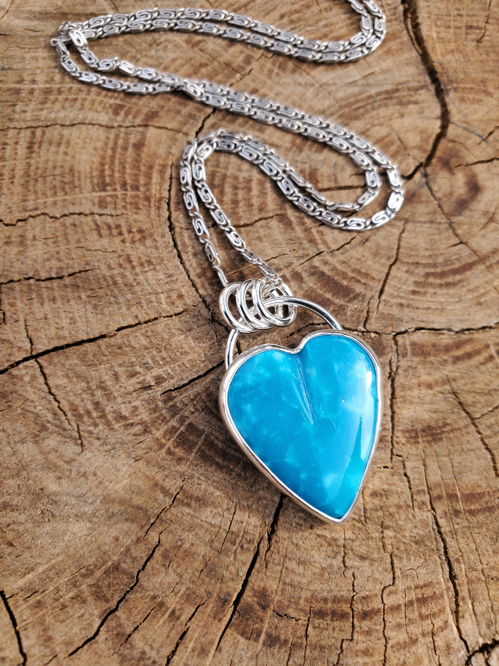 High Grade Turquoise Heart Pendant Necklace in Solid Sterling Silver!
