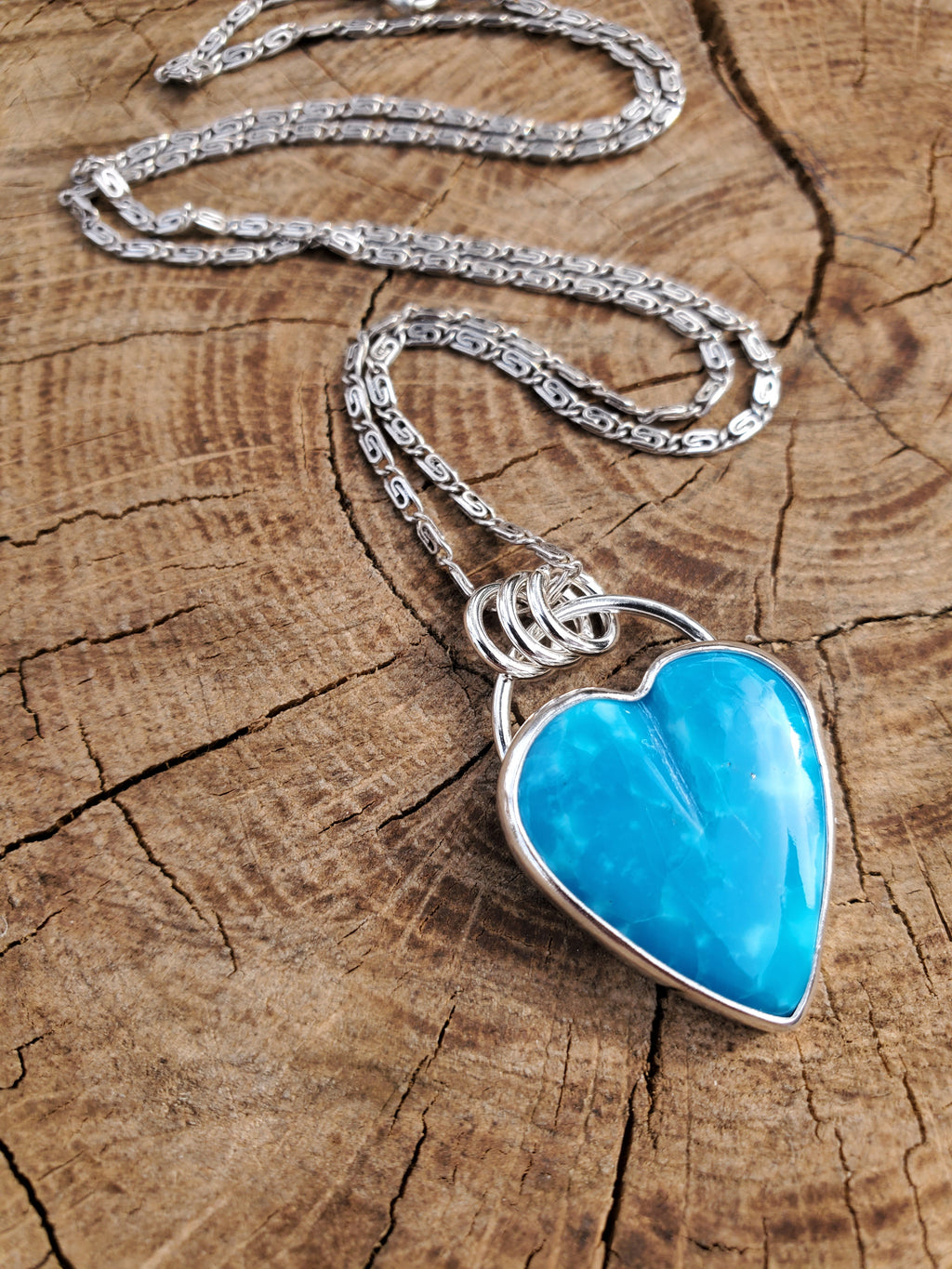 High Grade Turquoise Heart Pendant Necklace in Solid Sterling Silver!