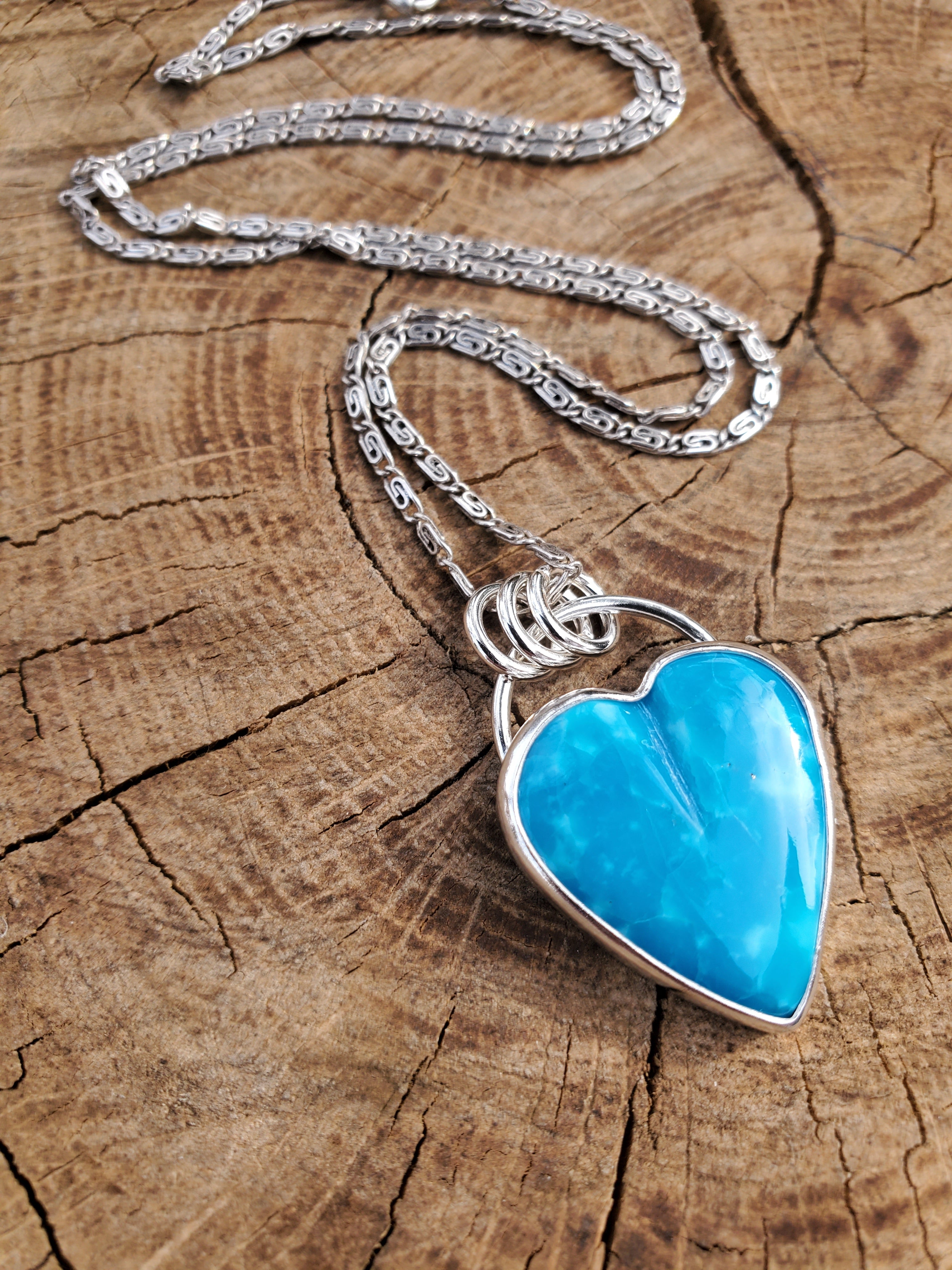 High Grade Turquoise Heart Pendant Necklace in Solid Sterling Silver!