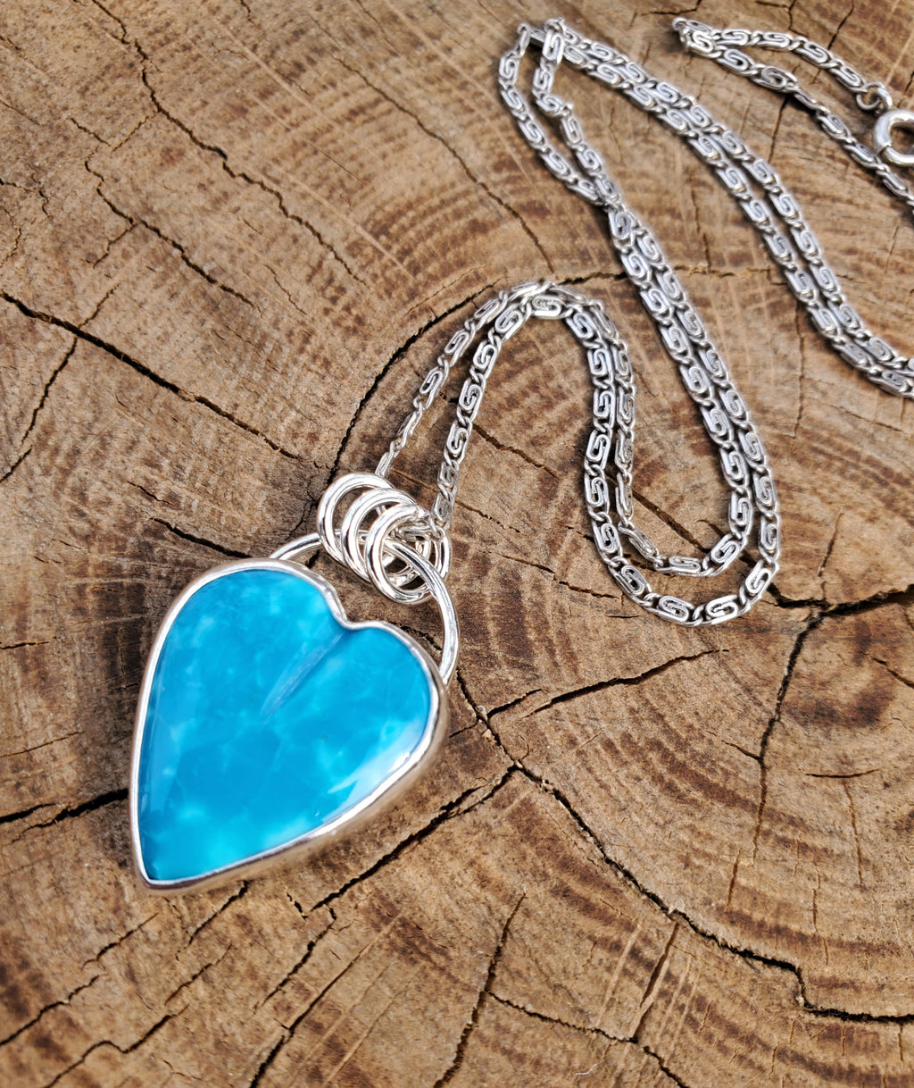 High Grade Turquoise Heart Pendant Necklace in Solid Sterling Silver!