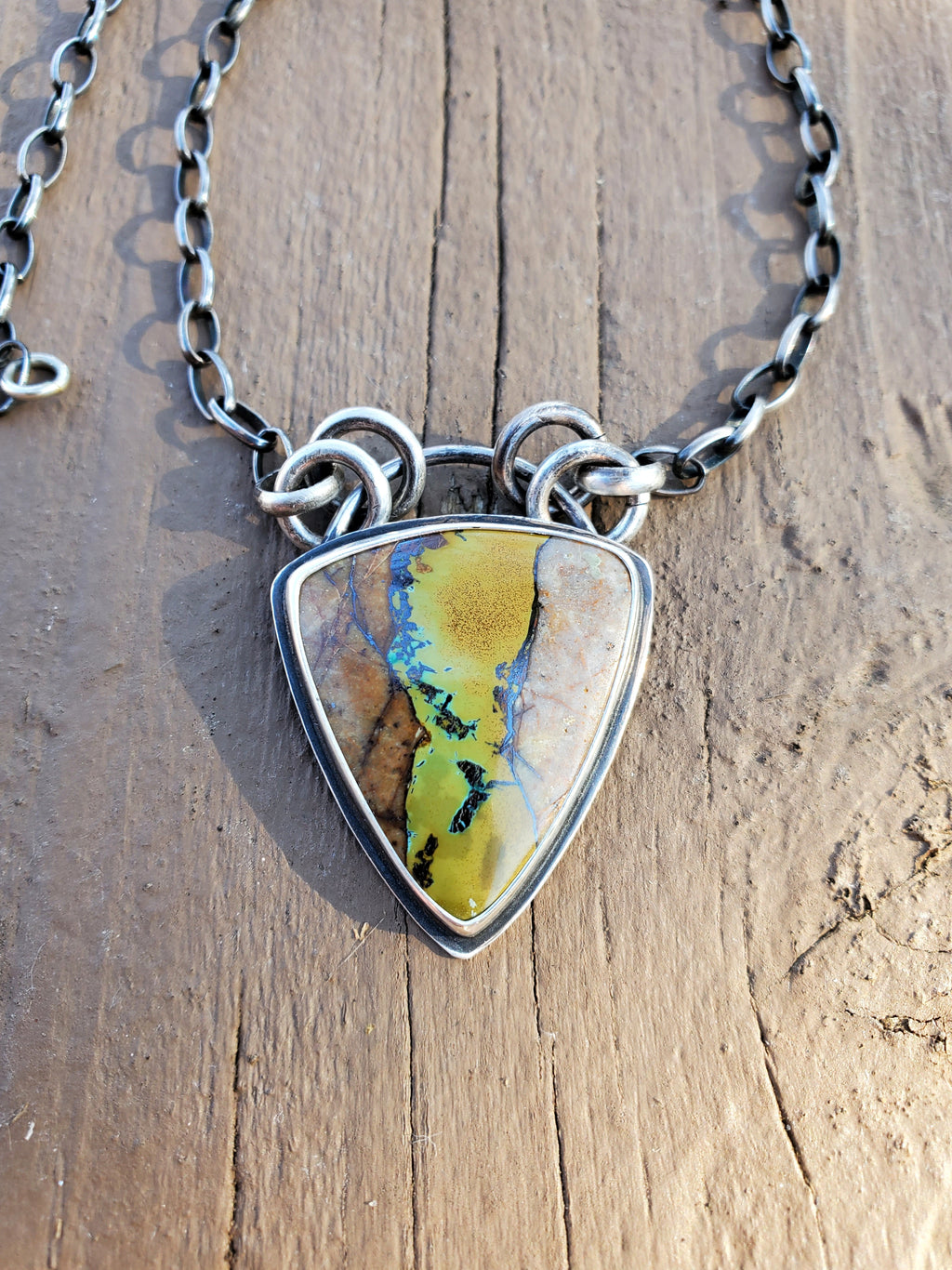 Amazing Royston Ribbon Turquoise Pendant Necklace with YELLOW Ribbon in Solid Sterling Silver