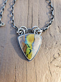 Amazing Royston Ribbon Turquoise Pendant Necklace with YELLOW Ribbon in Solid Sterling Silver