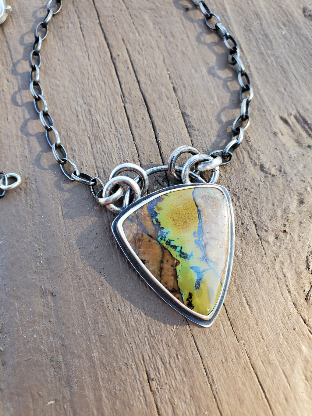 Amazing Royston Ribbon Turquoise Pendant Necklace with YELLOW Ribbon in Solid Sterling Silver