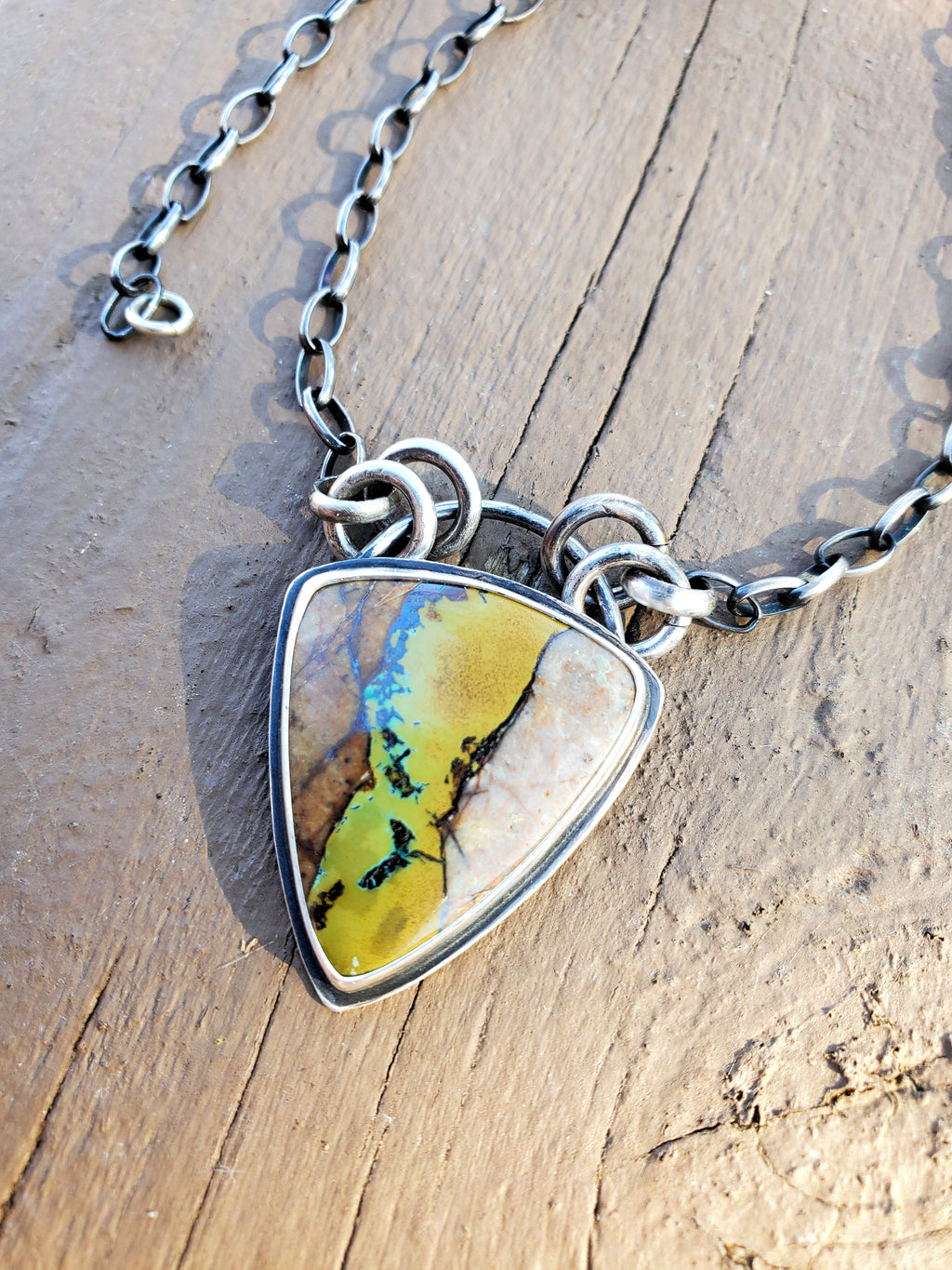 Amazing Royston Ribbon Turquoise Pendant Necklace with YELLOW Ribbon in Solid Sterling Silver