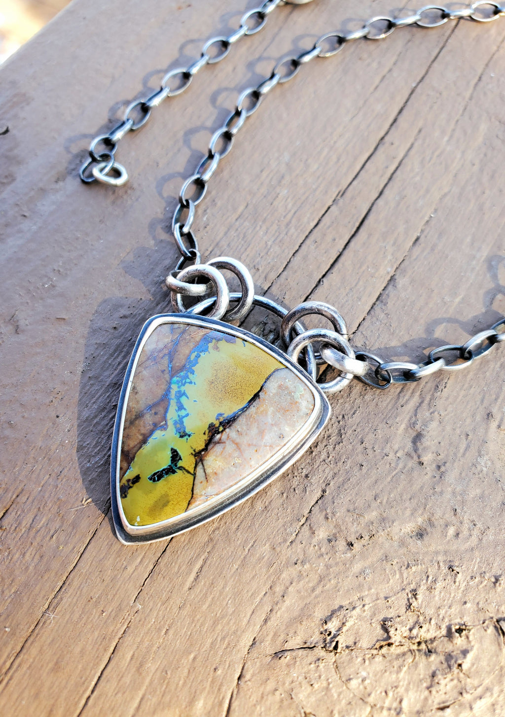 Amazing Royston Ribbon Turquoise Pendant Necklace with YELLOW Ribbon in Solid Sterling Silver