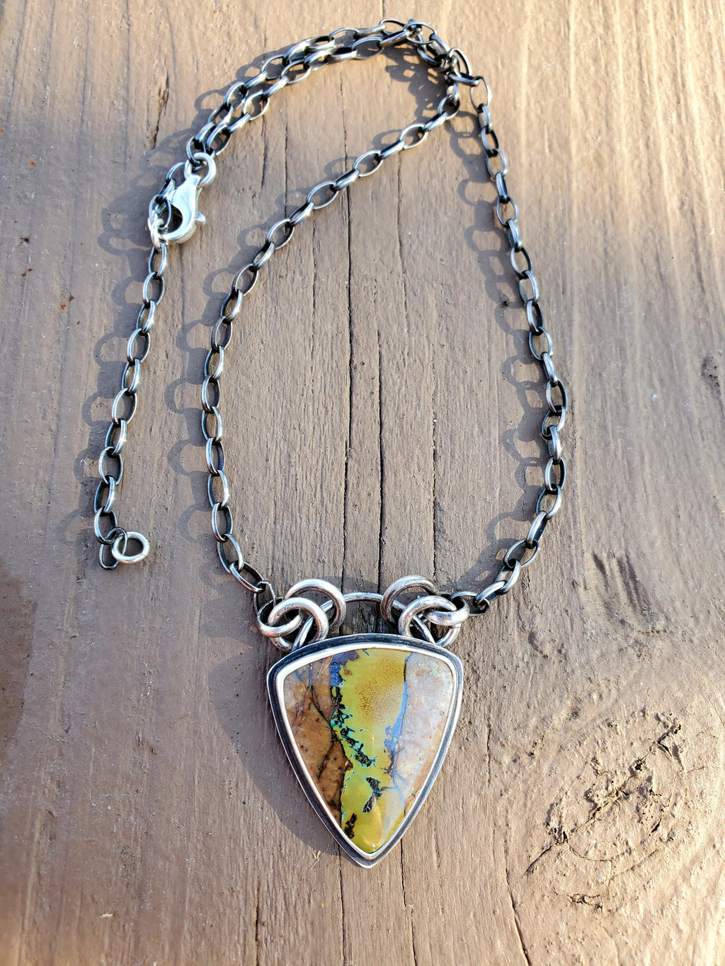 Amazing Royston Ribbon Turquoise Pendant Necklace with YELLOW Ribbon in Solid Sterling Silver