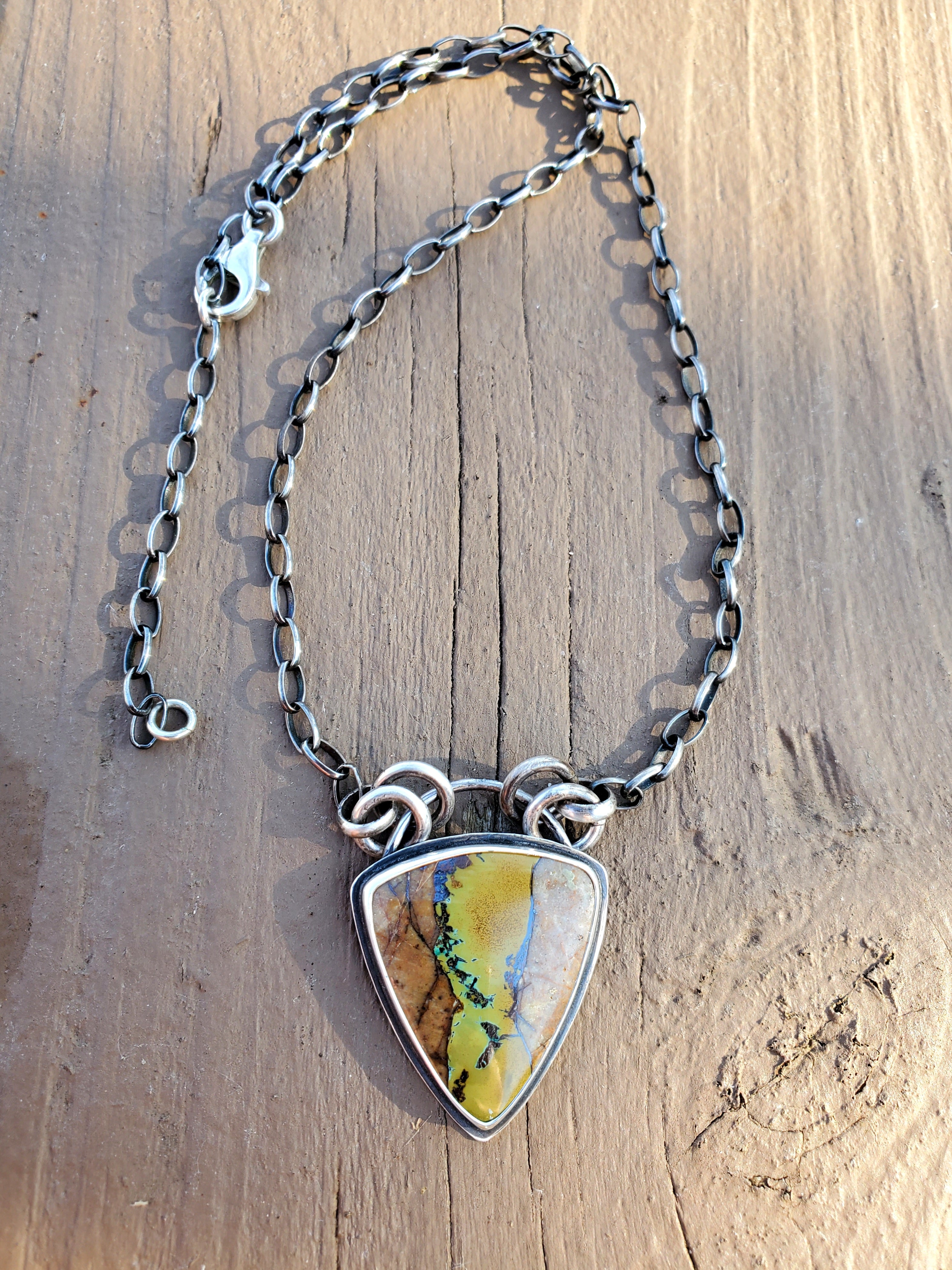 Amazing Royston Ribbon Turquoise Pendant Necklace with YELLOW Ribbon in Solid Sterling Silver