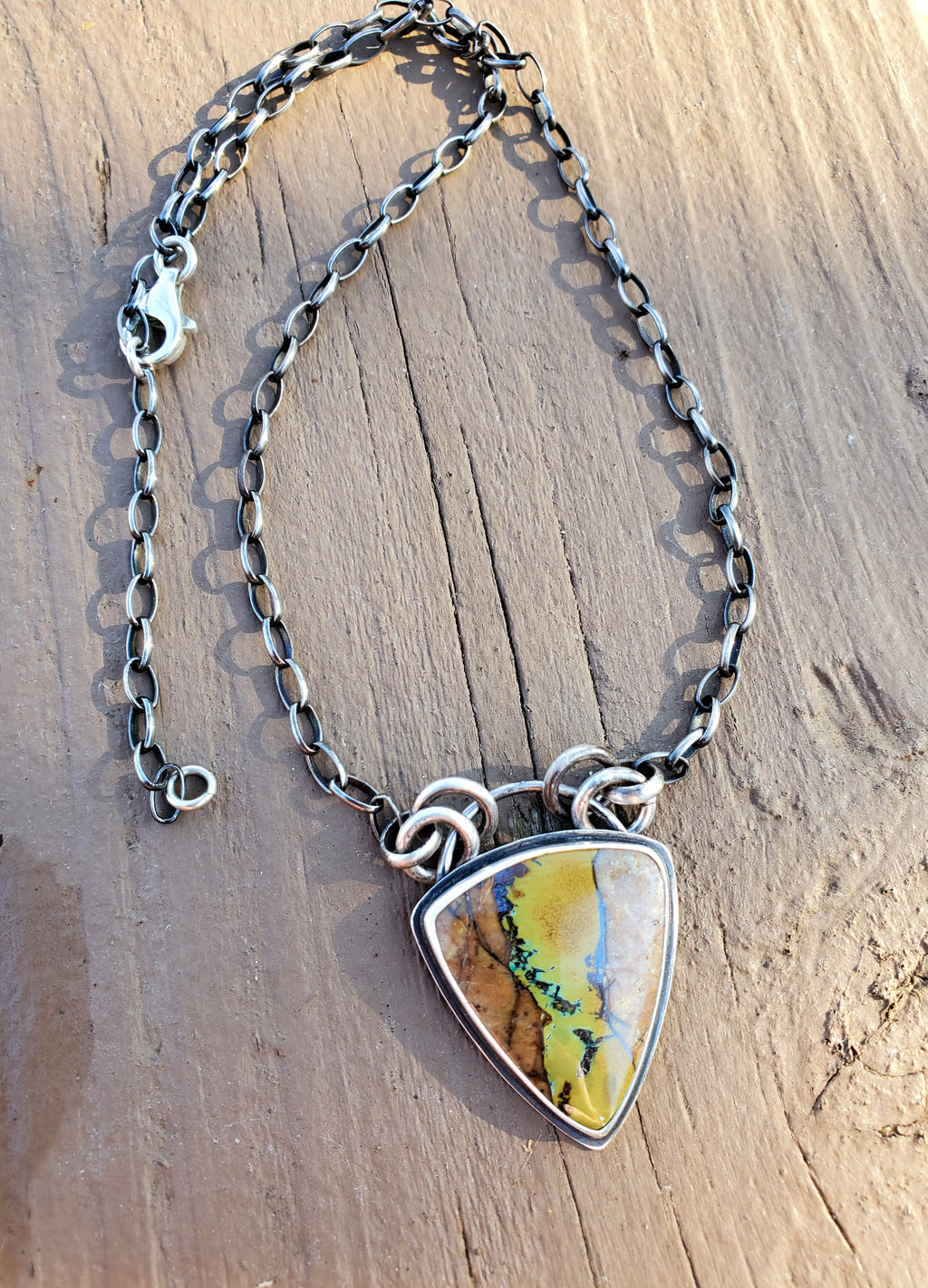 Amazing Royston Ribbon Turquoise Pendant Necklace with YELLOW Ribbon in Solid Sterling Silver