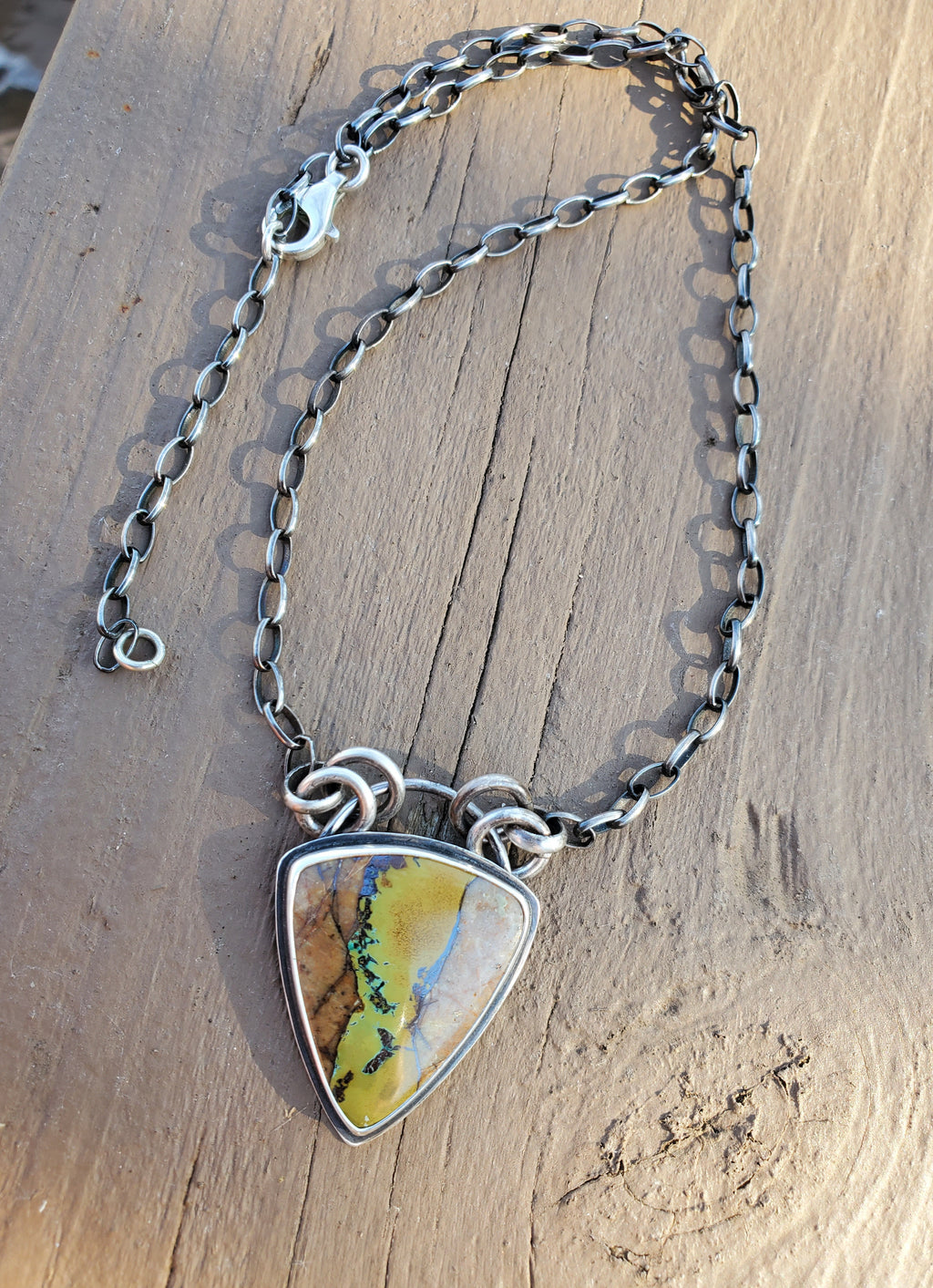 Amazing Royston Ribbon Turquoise Pendant Necklace with YELLOW Ribbon in Solid Sterling Silver