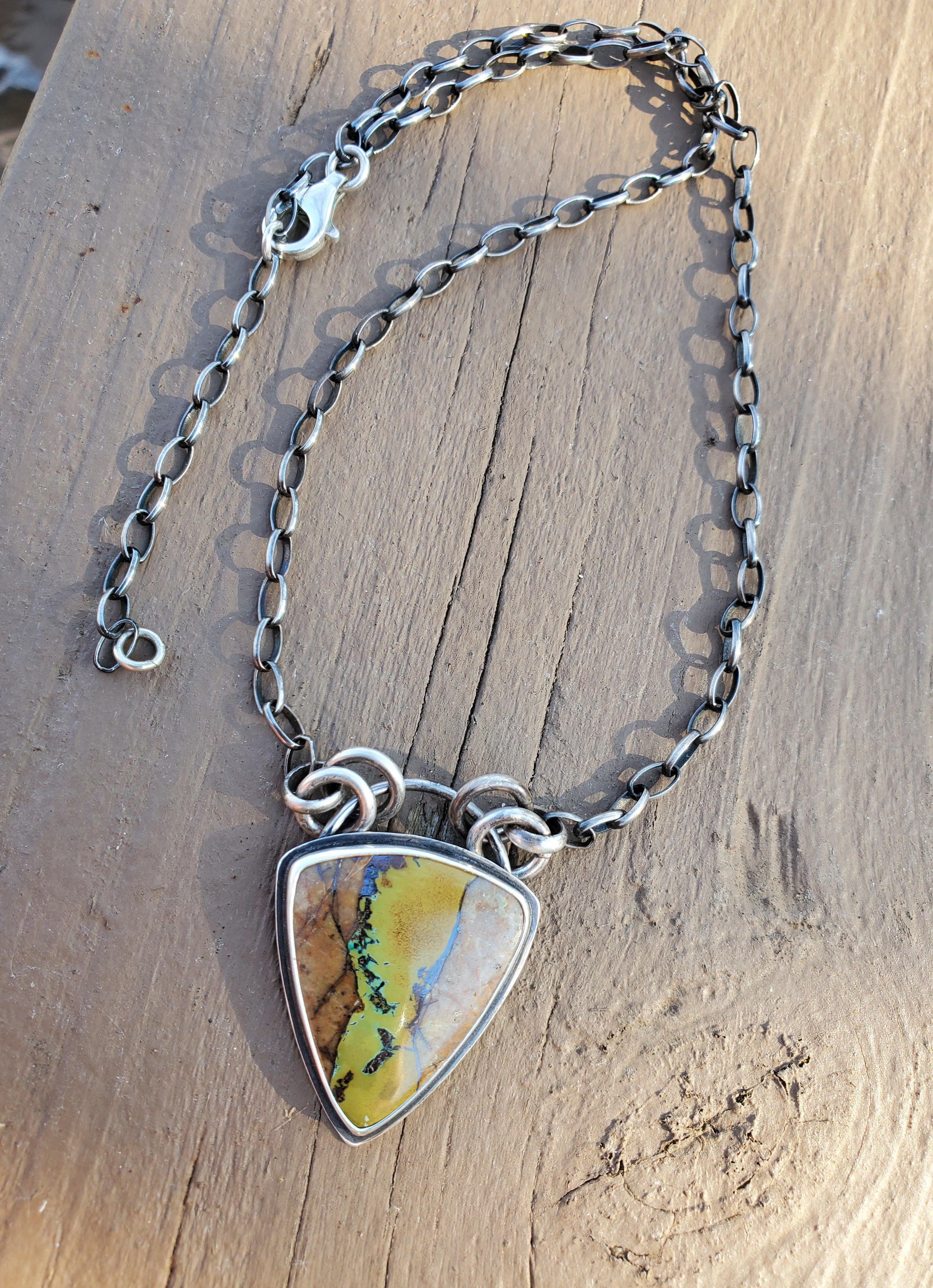 Amazing Royston Ribbon Turquoise Pendant Necklace with YELLOW Ribbon in Solid Sterling Silver