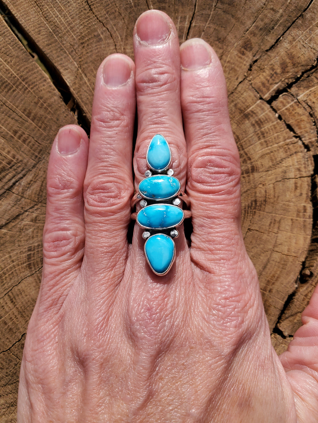 SOLD - STUNNING Bluebird Turquoise Multi-Stone Statement Ring in Solid Sterling Silver
