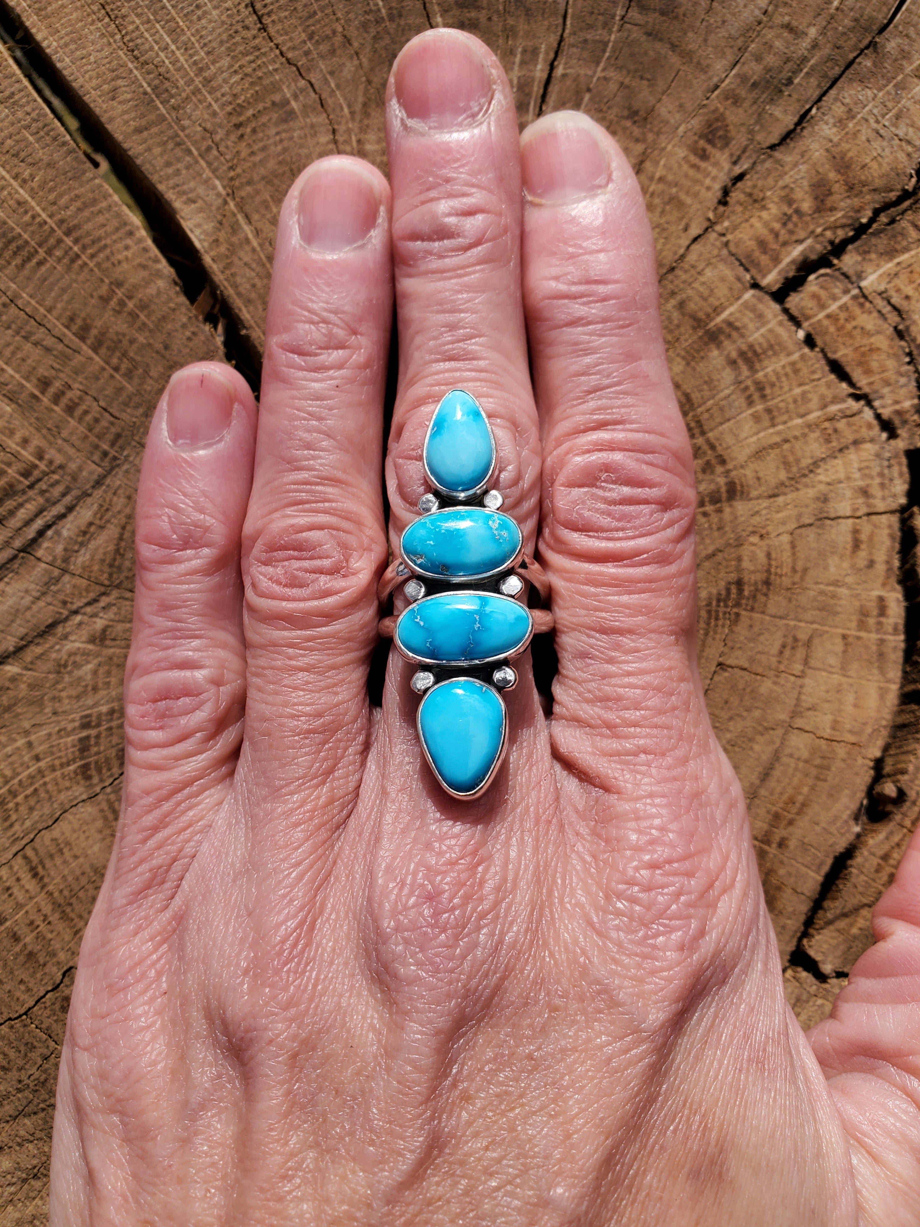 SOLD - STUNNING Bluebird Turquoise Multi-Stone Statement Ring in Solid Sterling Silver