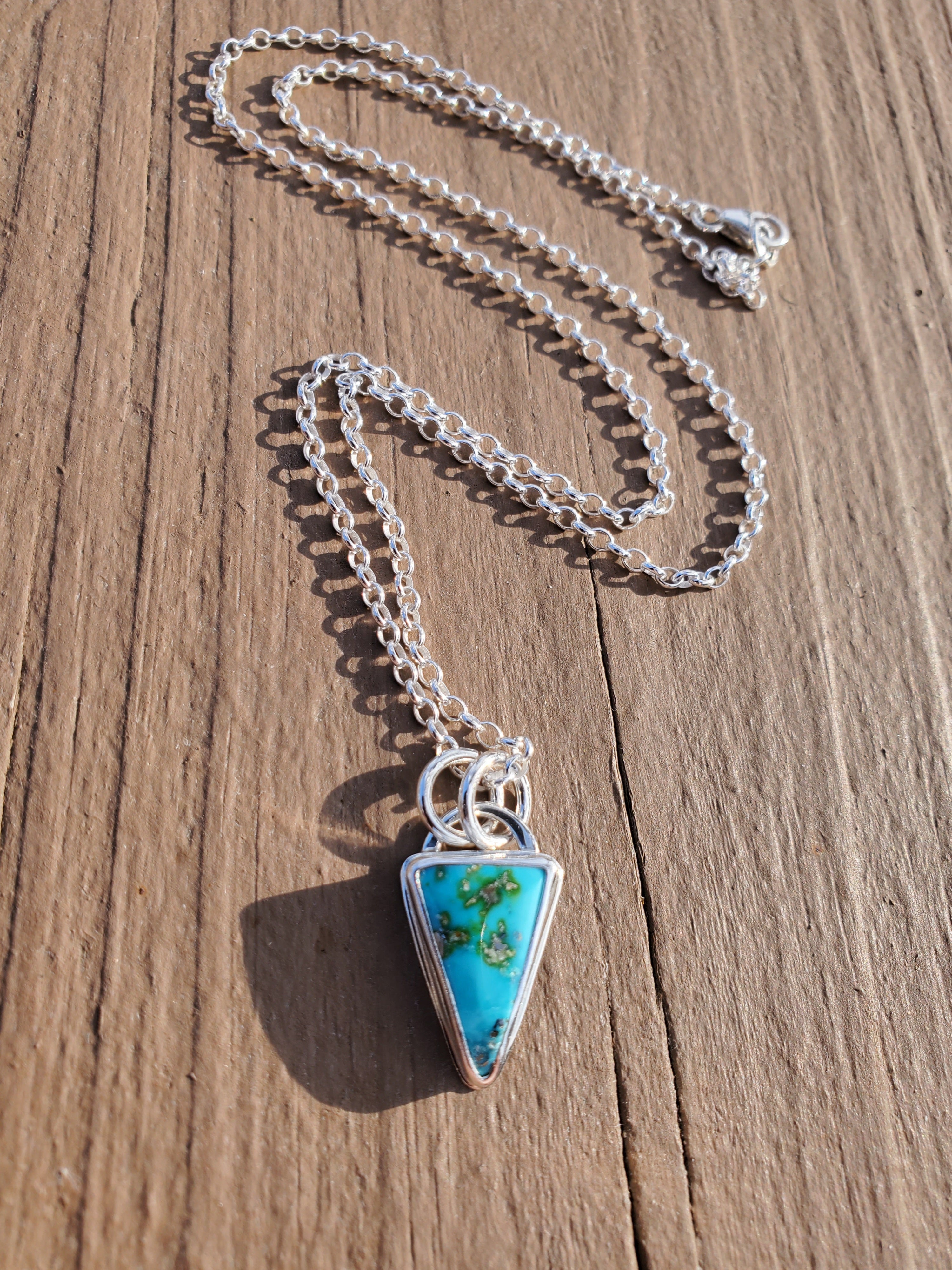 Sonoran Mountain Turquoise Inverted Triangle Pendant Necklace in Solid Sterling Silver