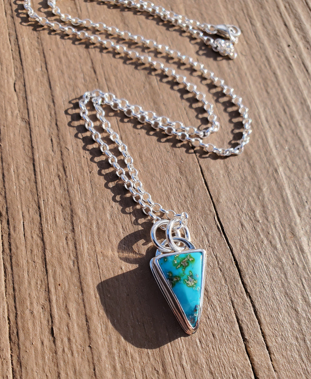 Sonoran Mountain Turquoise Inverted Triangle Pendant Necklace in Solid Sterling Silver
