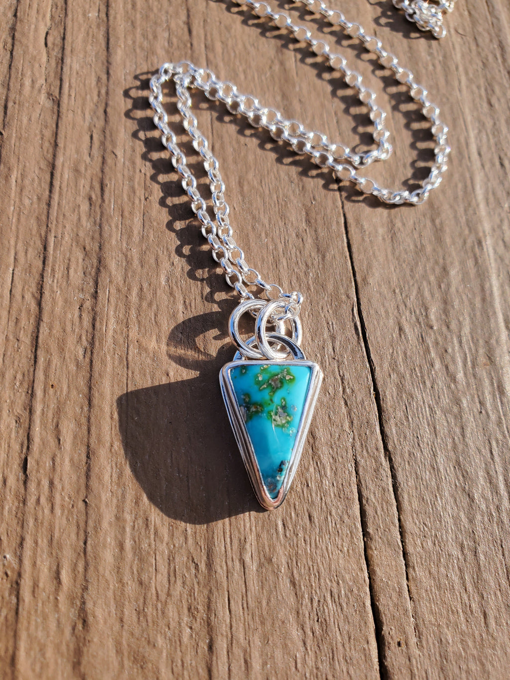 Sonoran Mountain Turquoise Inverted Triangle Pendant Necklace in Solid Sterling Silver