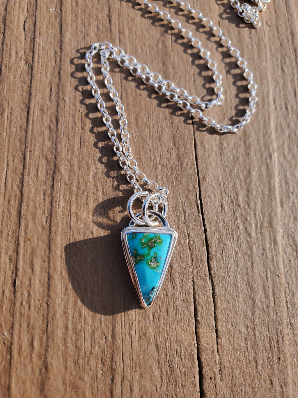 Sonoran Mountain Turquoise Inverted Triangle Pendant Necklace in Solid Sterling Silver