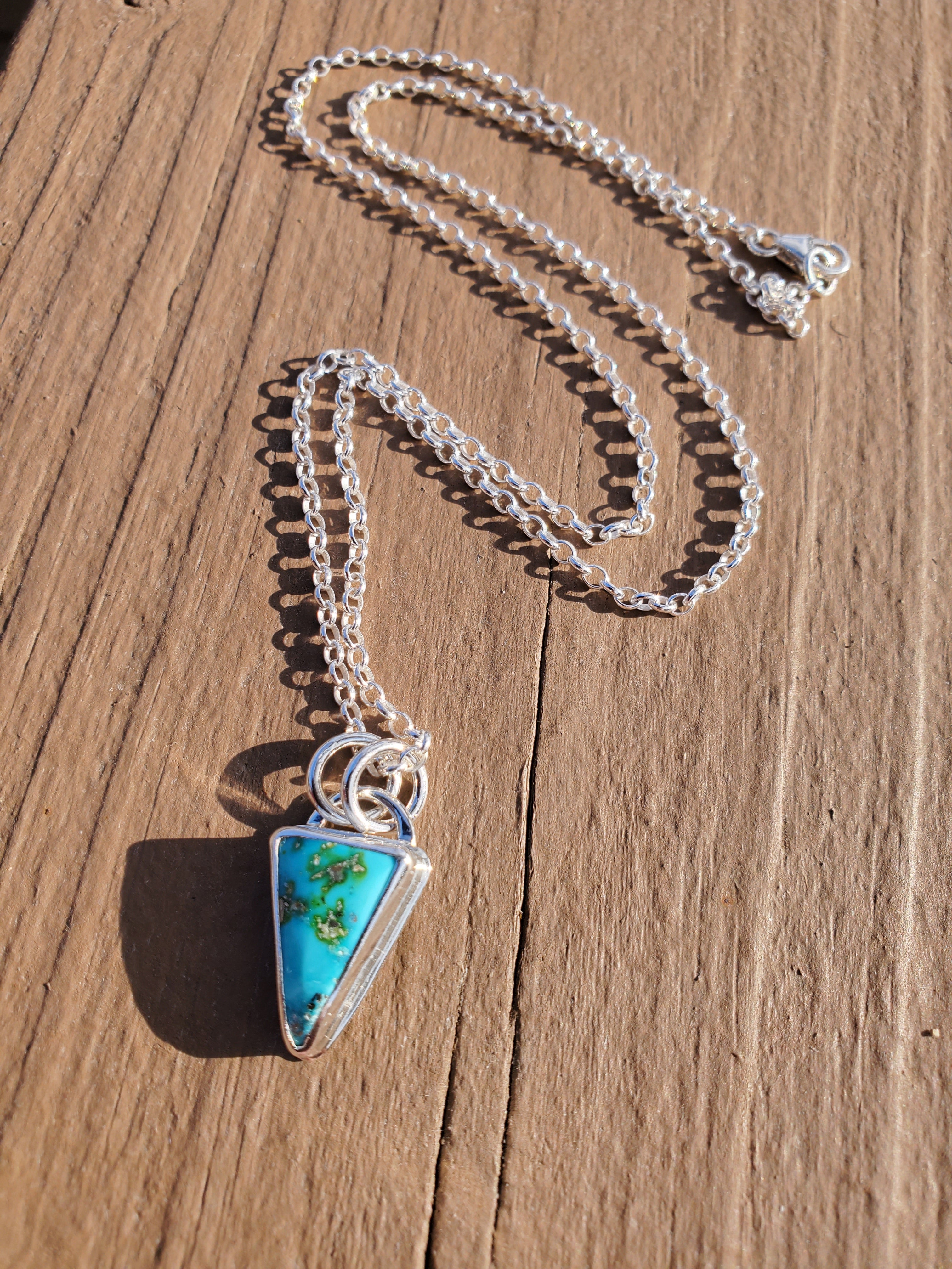 Sonoran Mountain Turquoise Inverted Triangle Pendant Necklace in Solid Sterling Silver