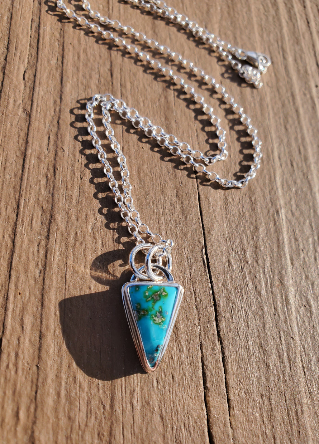 Sonoran Mountain Turquoise Inverted Triangle Pendant Necklace in Solid Sterling Silver