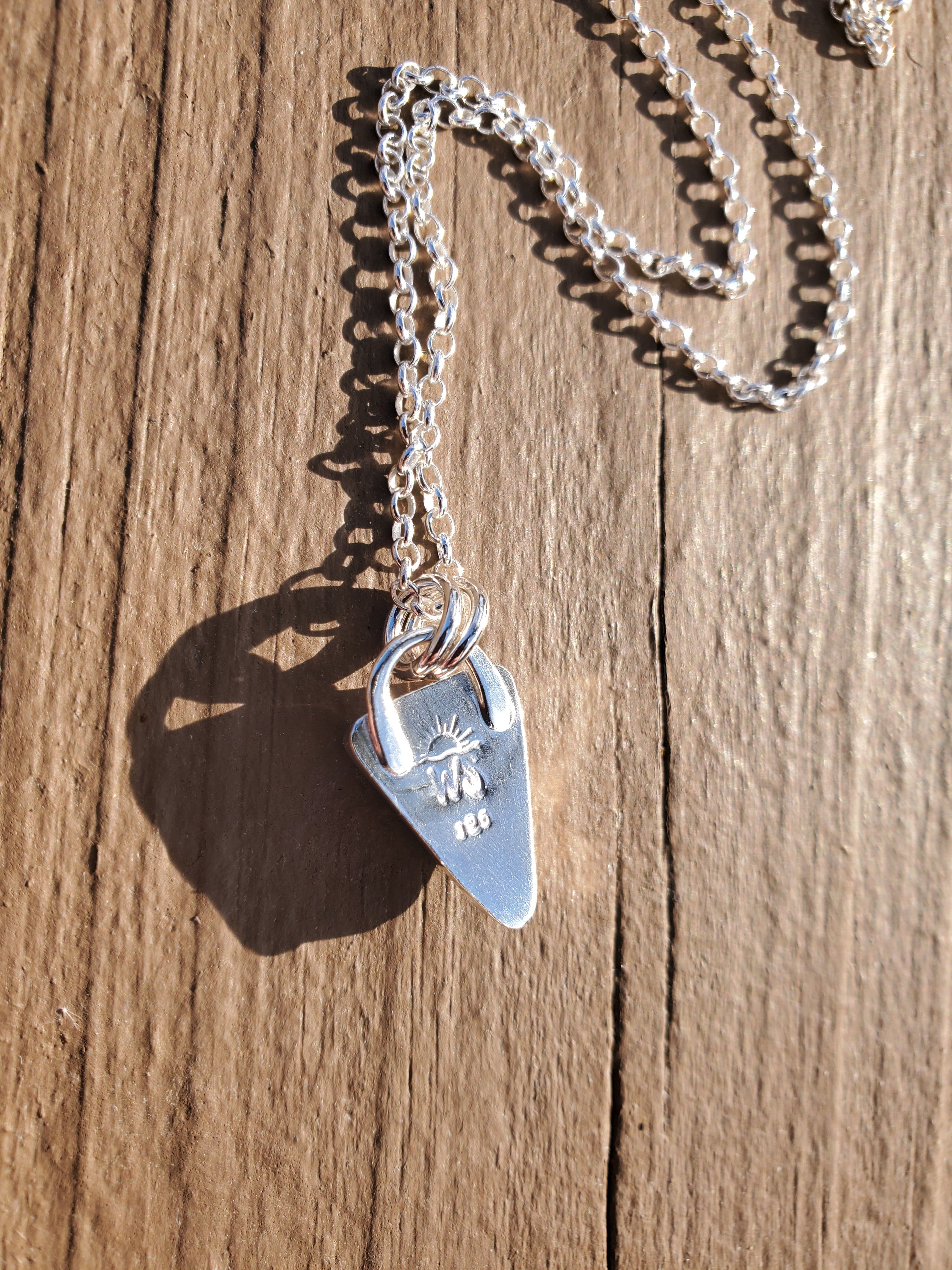 Sonoran Mountain Turquoise Inverted Triangle Pendant Necklace in Solid Sterling Silver