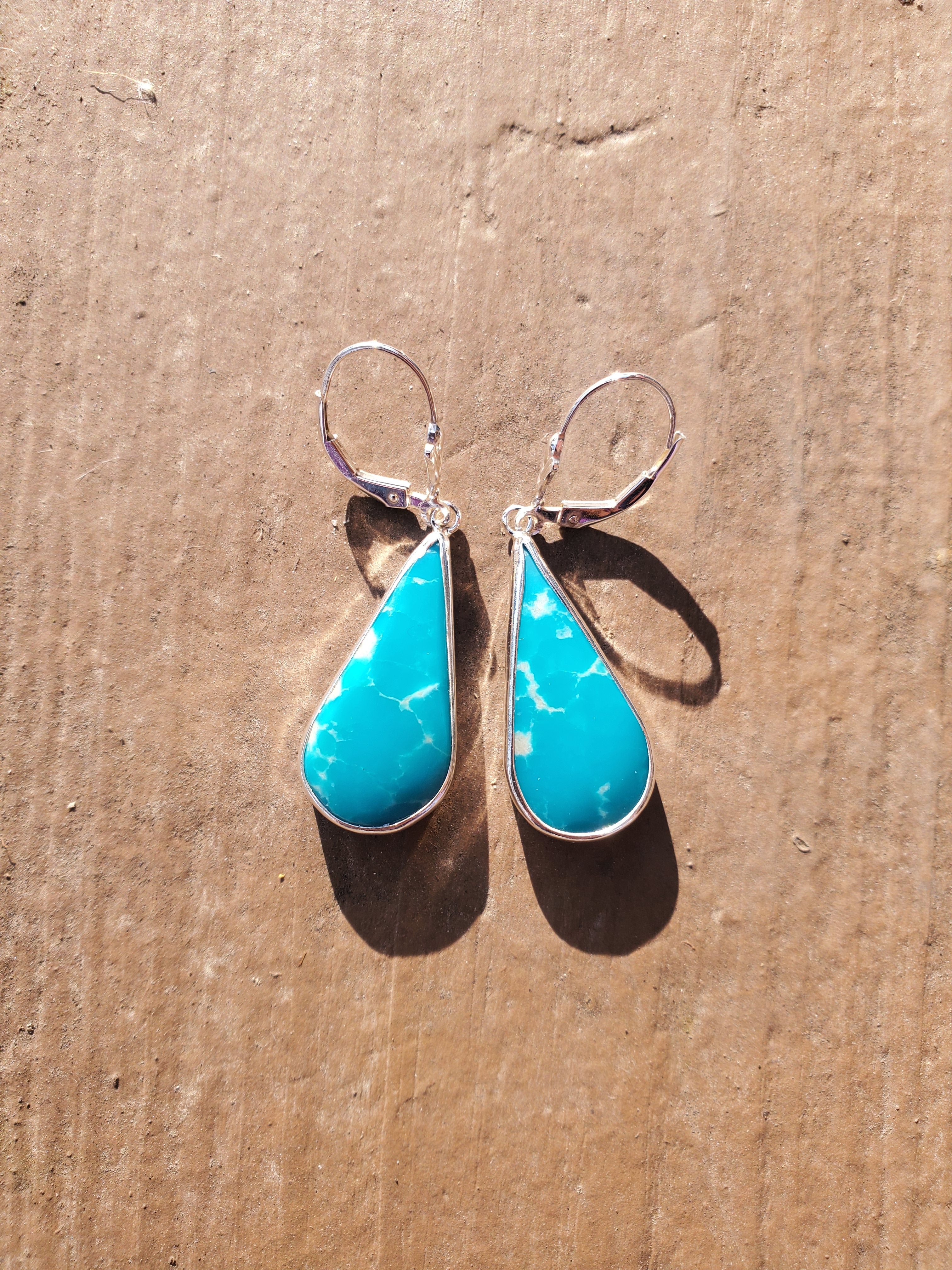 Fox Turquoise Teardrop Earrings in Solid Sterling Silver