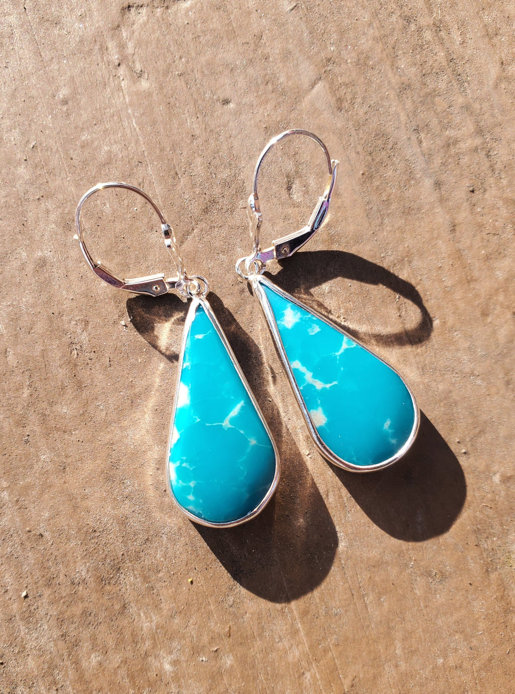 Fox Turquoise Teardrop Earrings in Solid Sterling Silver