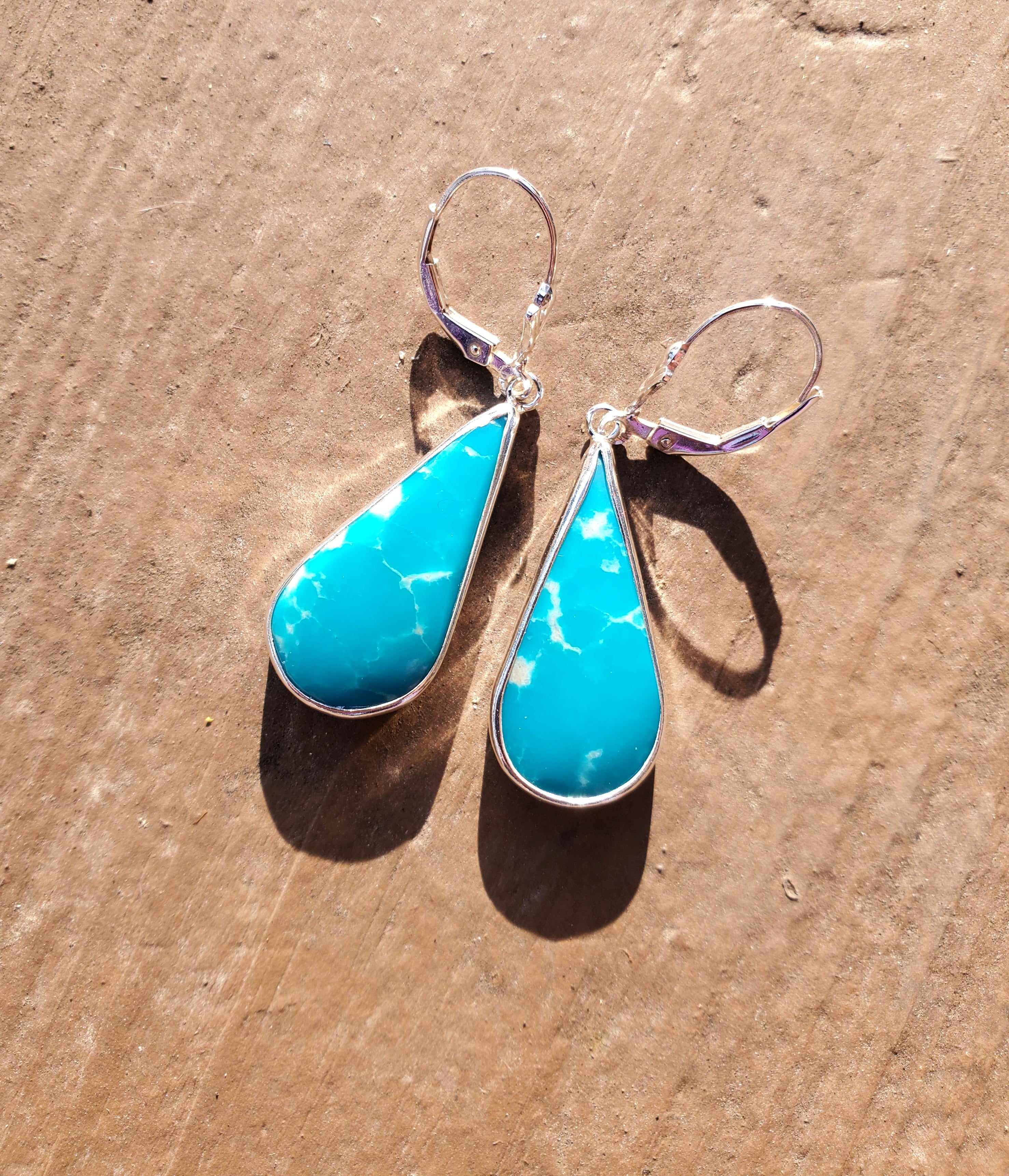 Fox Turquoise Teardrop Earrings in Solid Sterling Silver