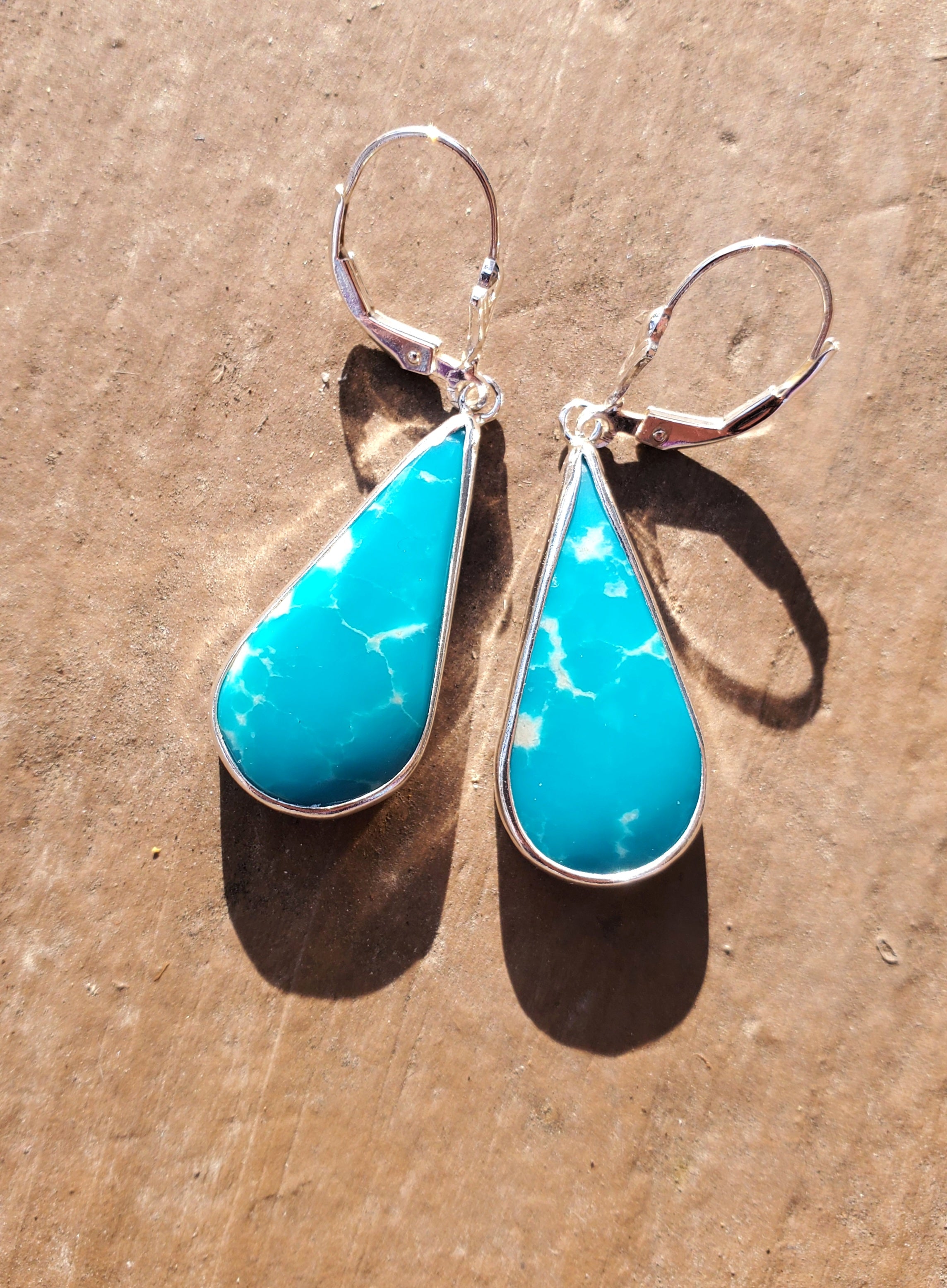 Fox Turquoise Teardrop Earrings in Solid Sterling Silver
