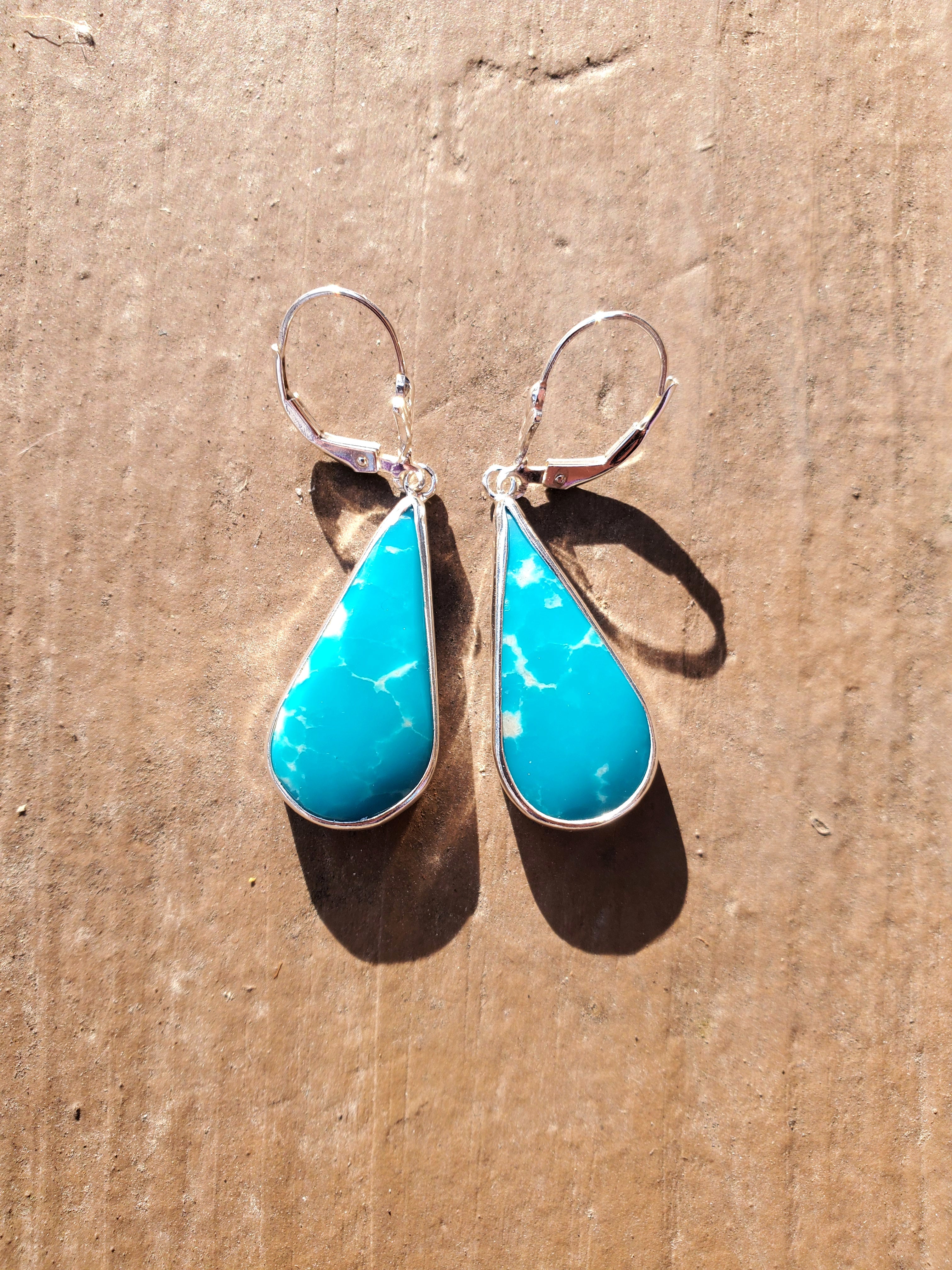 Fox Turquoise Teardrop Earrings in Solid Sterling Silver