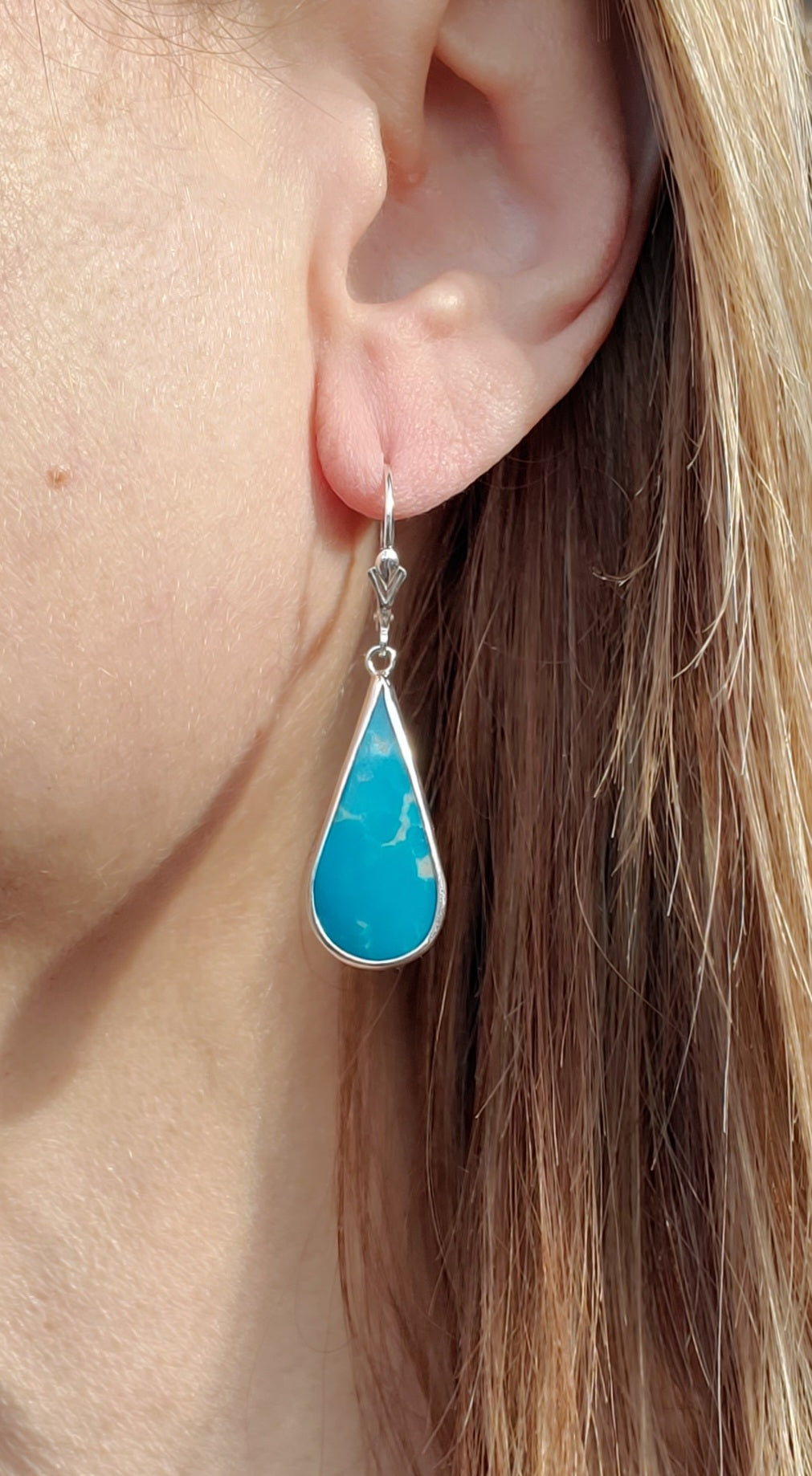 Fox Turquoise Teardrop Earrings in Solid Sterling Silver