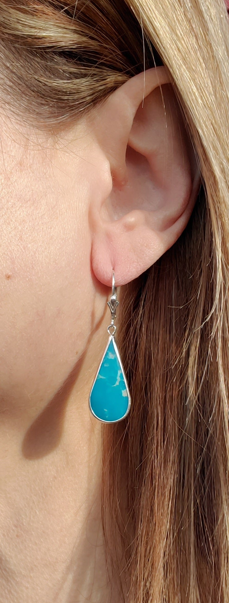 Fox Turquoise Teardrop Earrings in Solid Sterling Silver