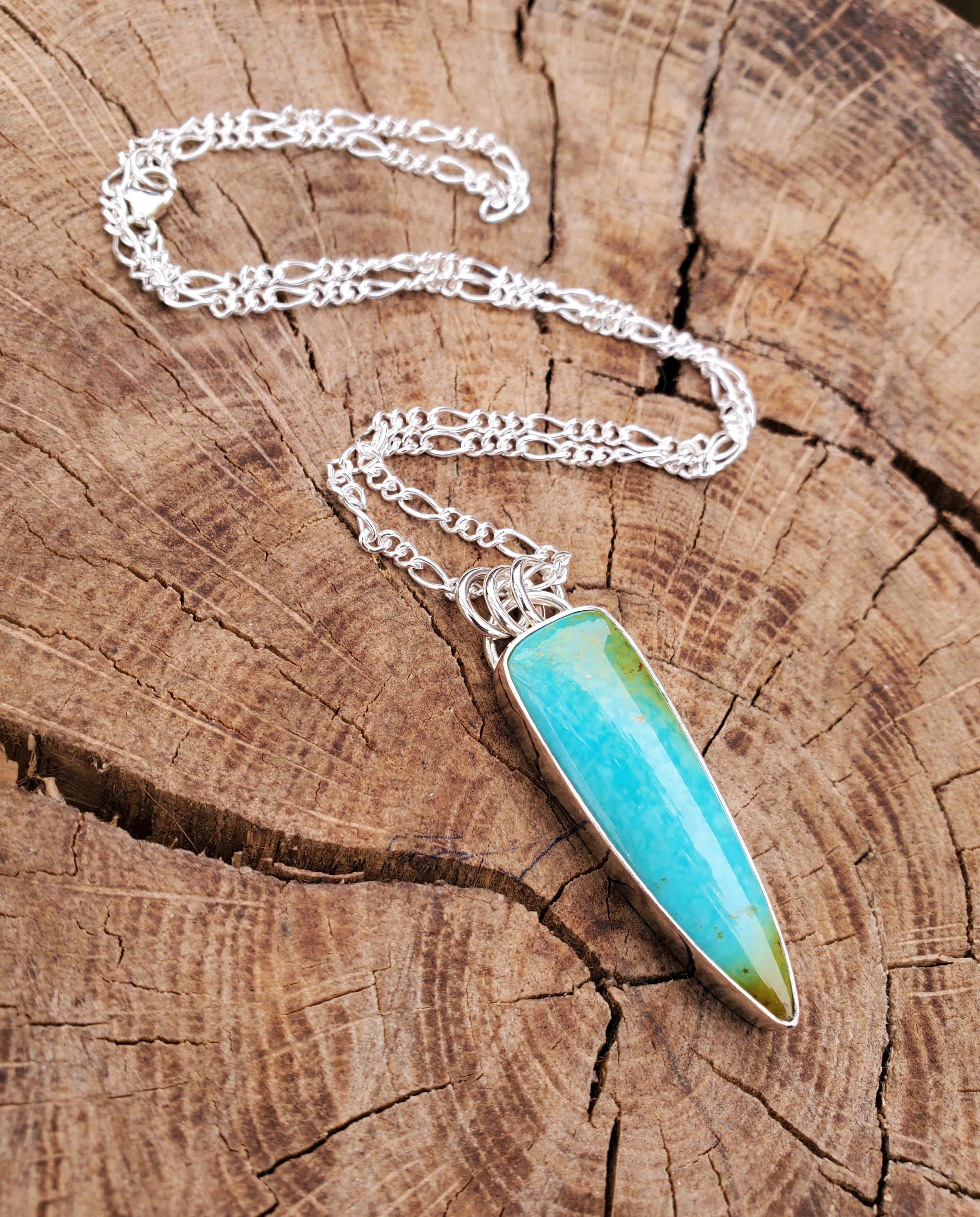 Gorgeous Sonoran Mountain Turquoise Talon Pendant Necklace in Solid Sterling Silver