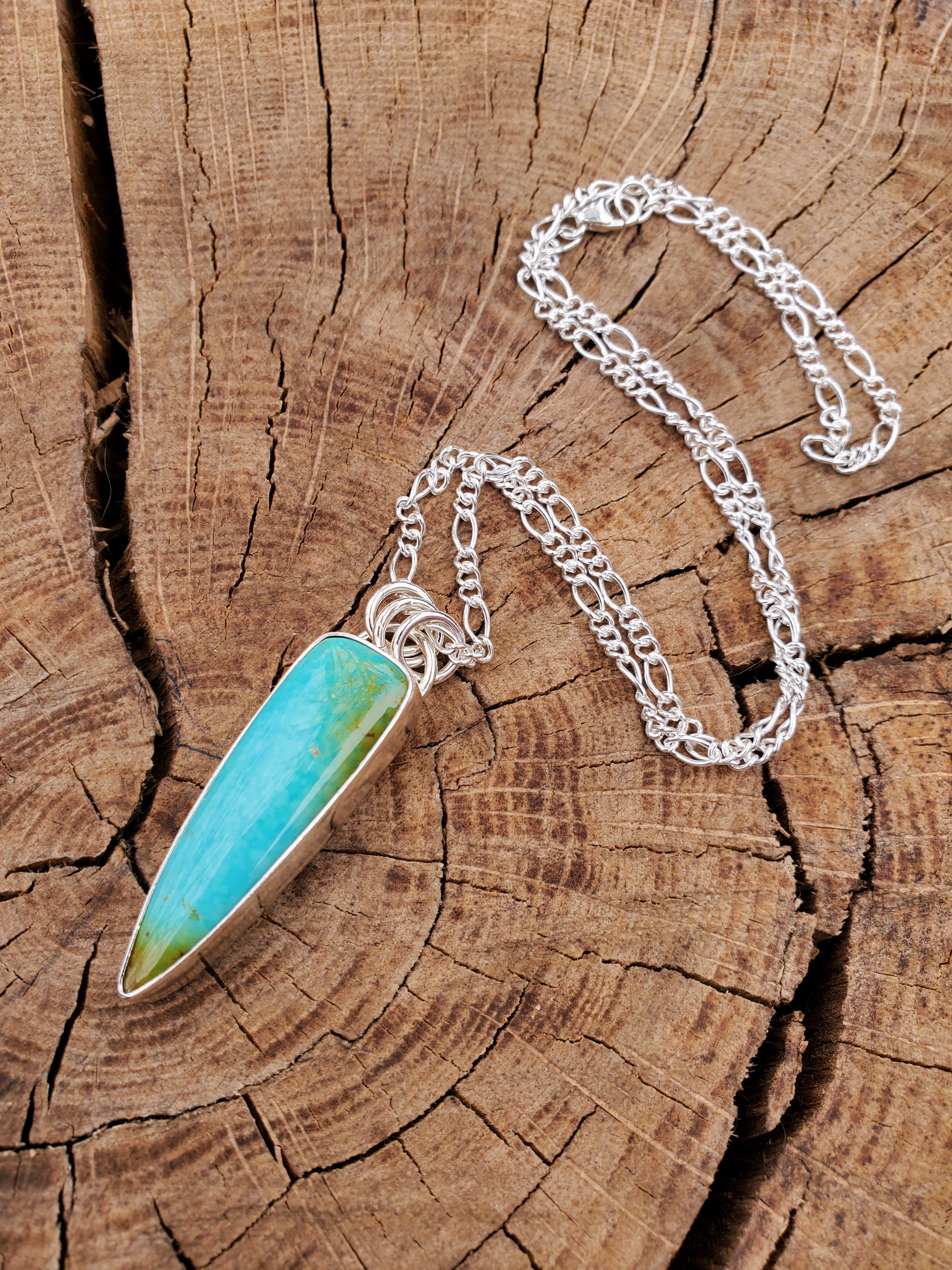 Gorgeous Sonoran Mountain Turquoise Talon Pendant Necklace in Solid Sterling Silver