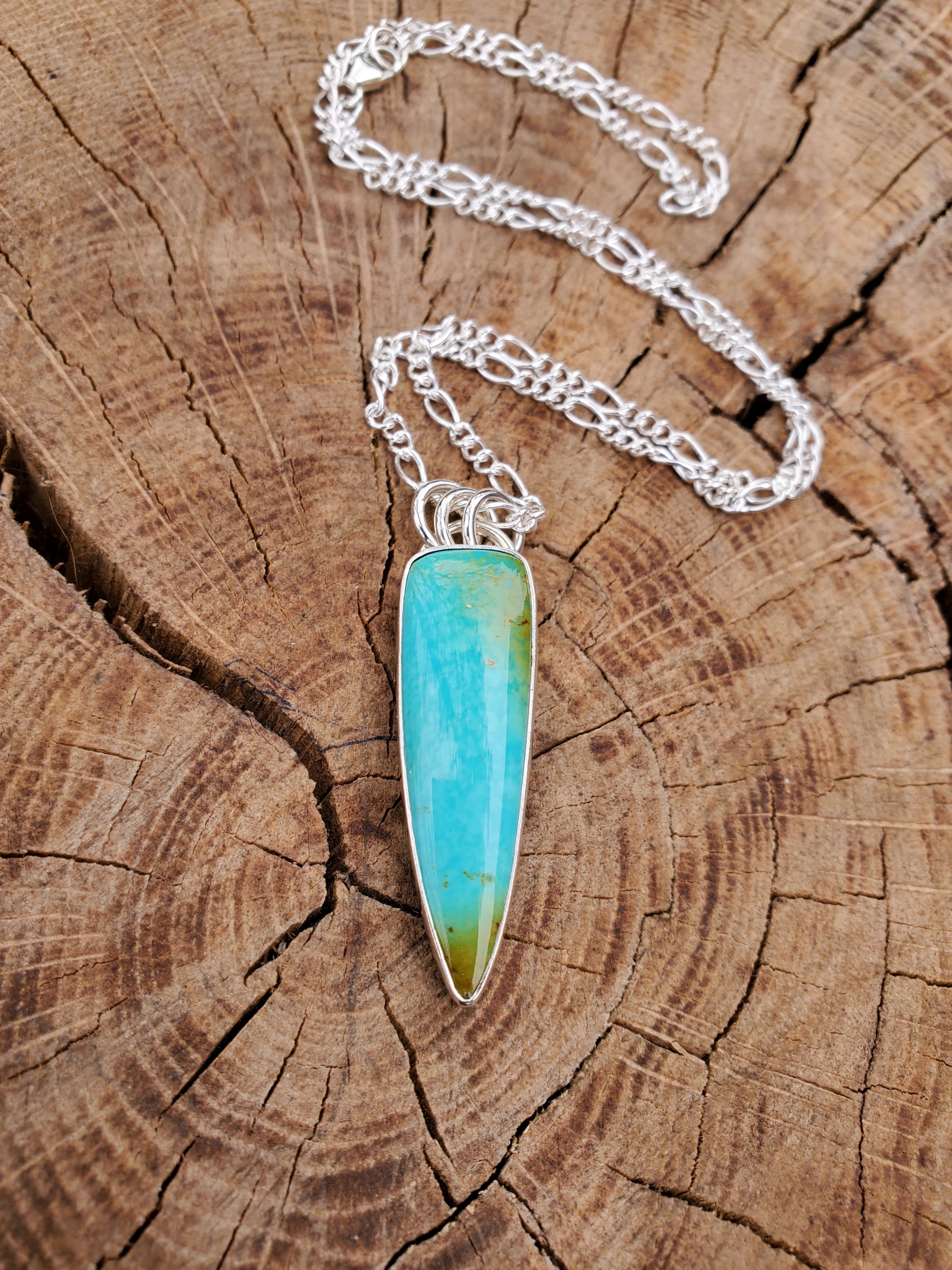 Gorgeous Sonoran Mountain Turquoise Talon Pendant Necklace in Solid Sterling Silver