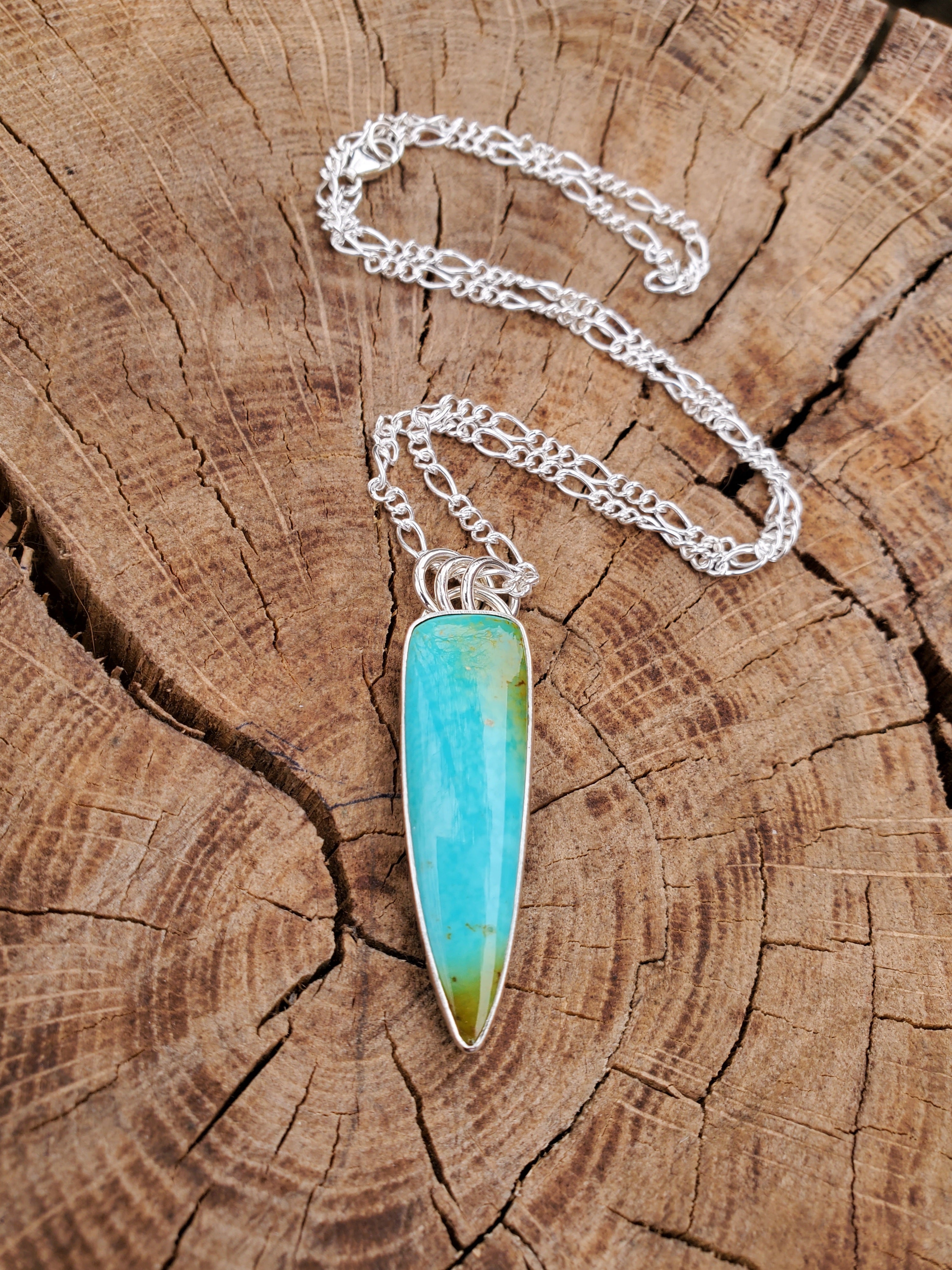 Gorgeous Sonoran Mountain Turquoise Talon Pendant Necklace in Solid Sterling Silver