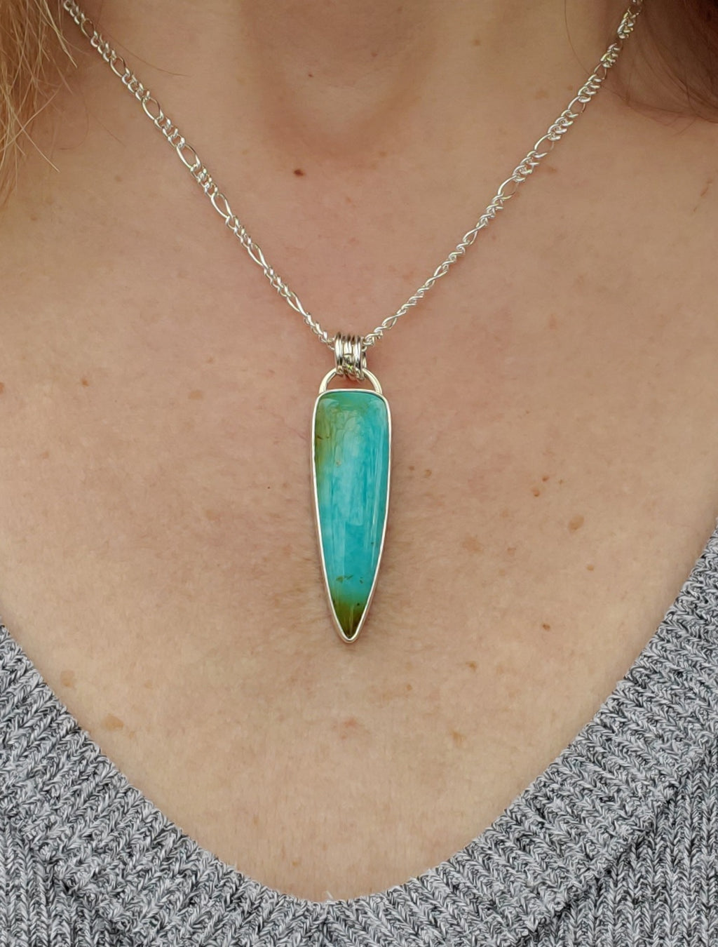 Gorgeous Sonoran Mountain Turquoise Talon Pendant Necklace in Solid Sterling Silver