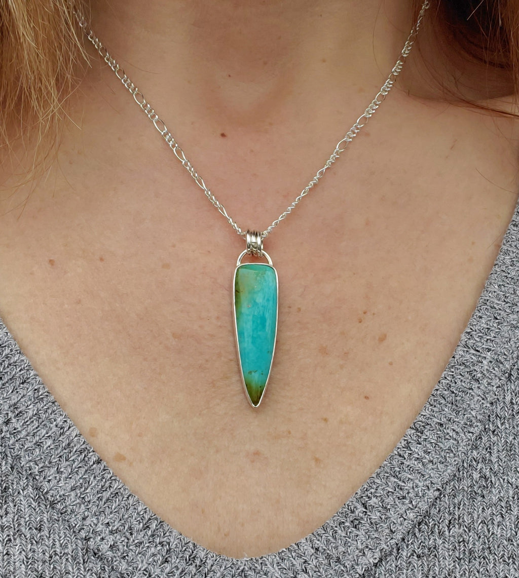 Gorgeous Sonoran Mountain Turquoise Talon Pendant Necklace in Solid Sterling Silver