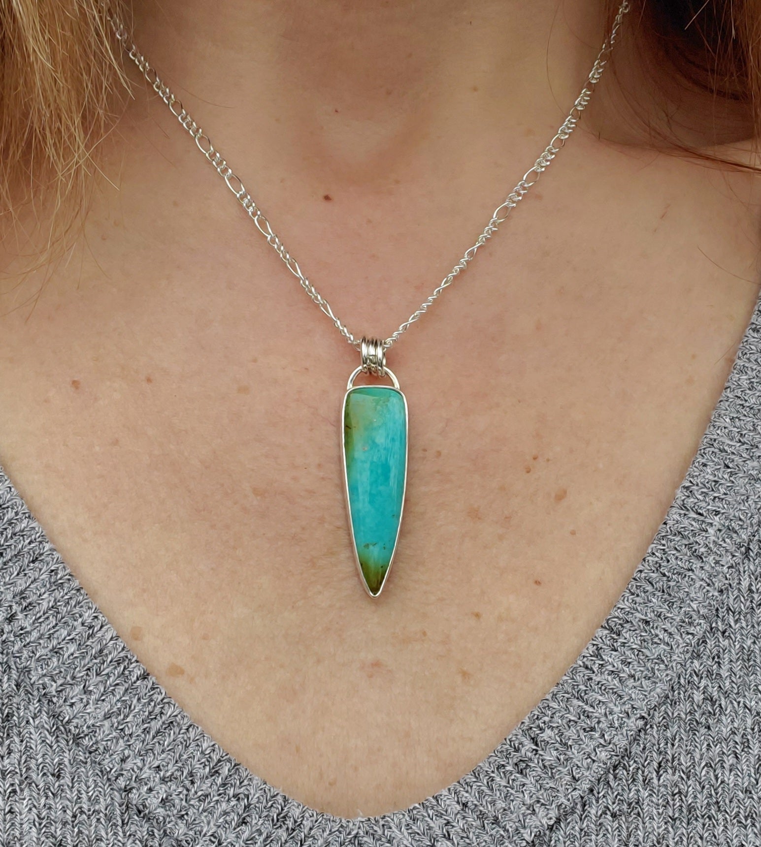 Gorgeous Sonoran Mountain Turquoise Talon Pendant Necklace in Solid Sterling Silver